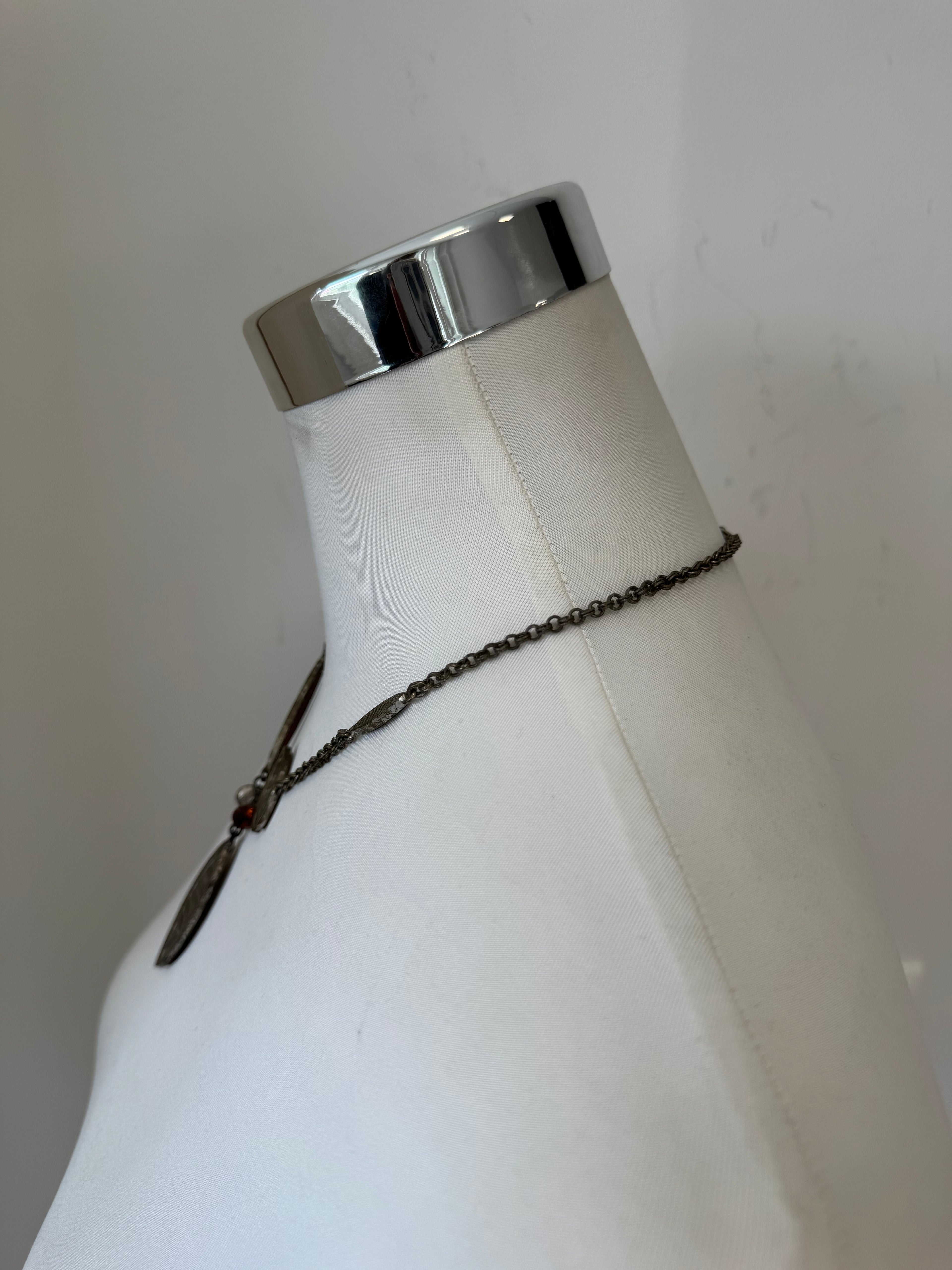 Konplott Leaf Pendant Long Necklace Silver Tone Metal 80-90cm Normal Use