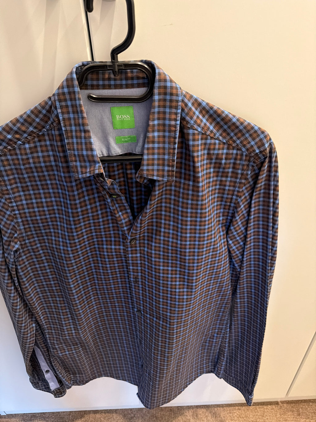BOSS Green men's plaid shirt S brown/blue, very good condition