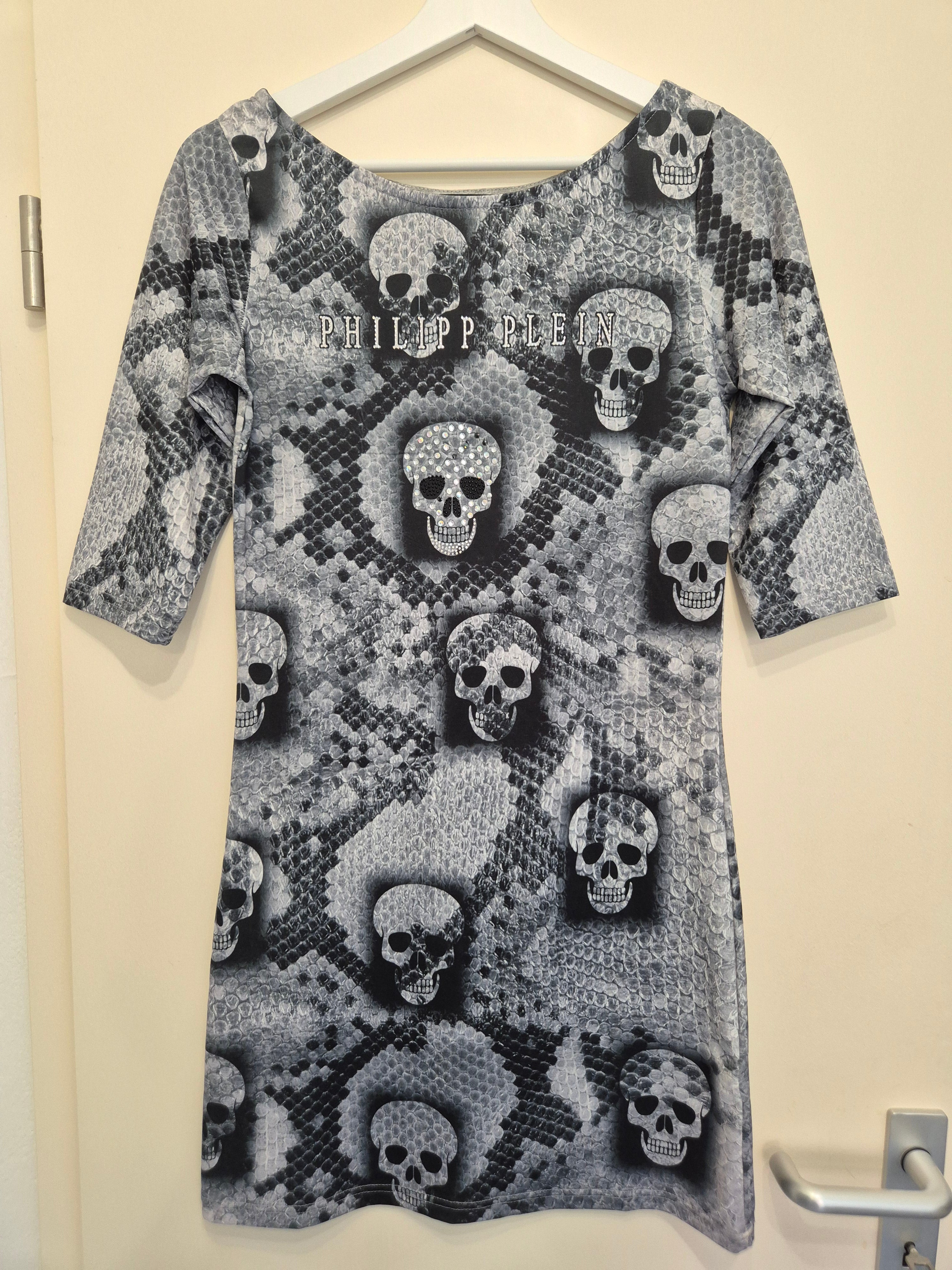 Philipp Plein Kleid, Schlangenmuster – Grau/Schwarz, Größe M, Guter Zustand