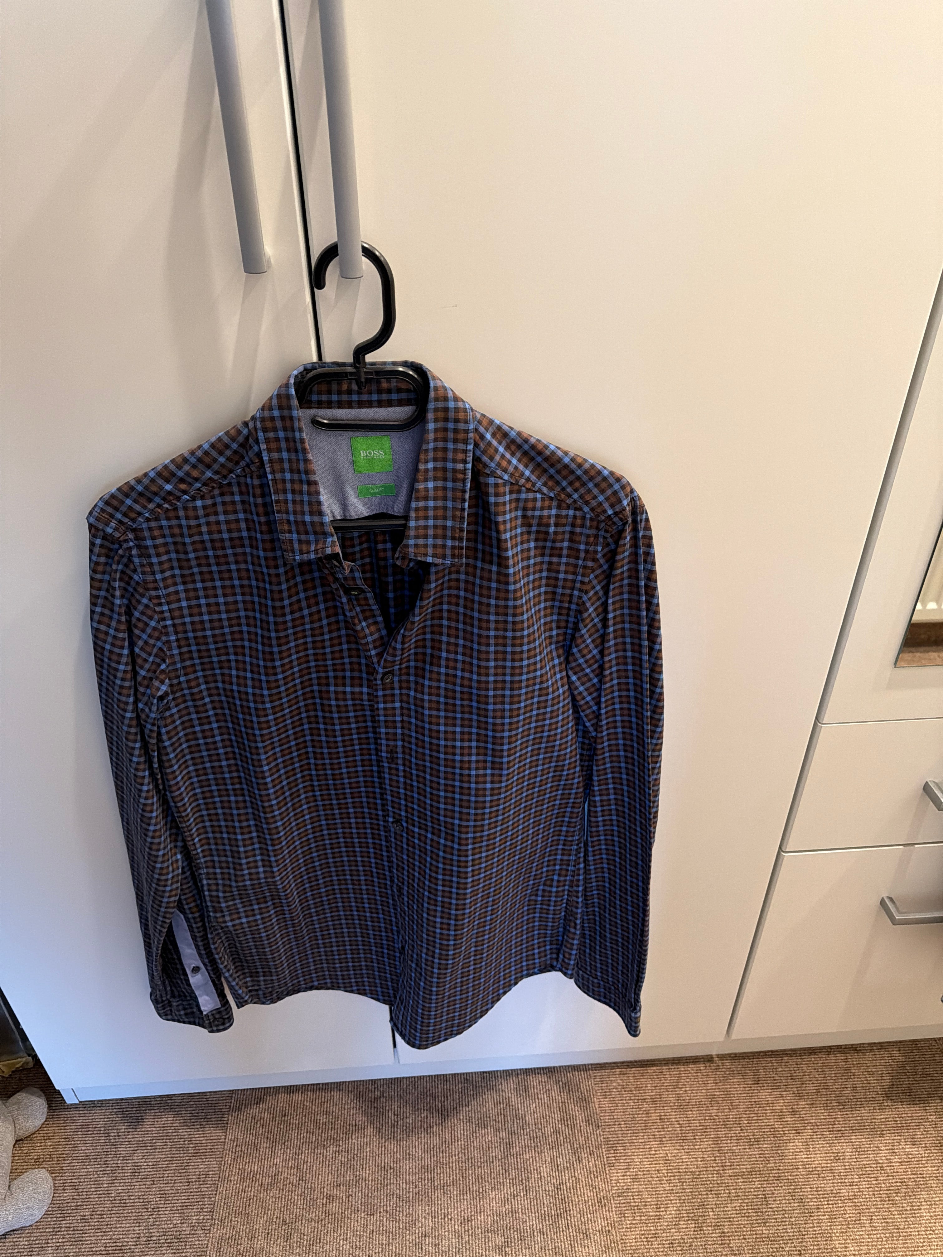 BOSS Green men's plaid shirt S brown/blue, very good condition