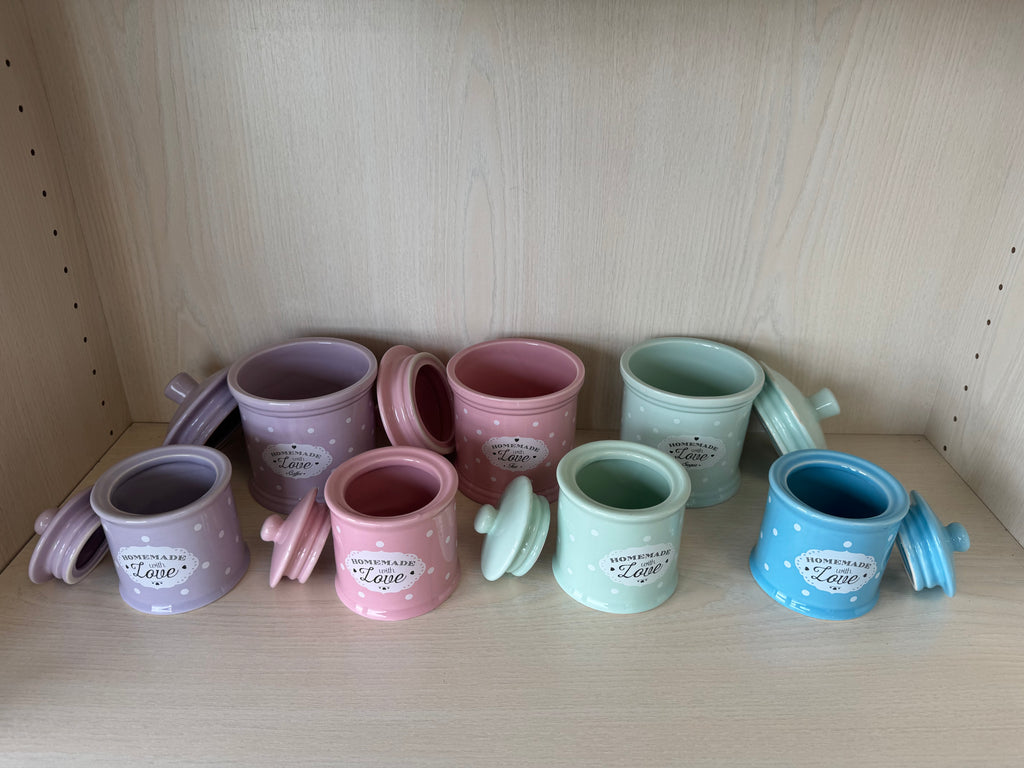 7-tlg. Pastell Keramik Vorratsdosen Set „Homemade with Love“ Seven Home, sehr gut