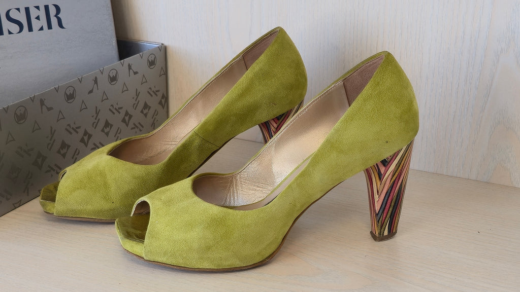 Peter Kaiser Suede Peep-Toe Pumps – Limettengrün, EU 38.5, Gebraucht