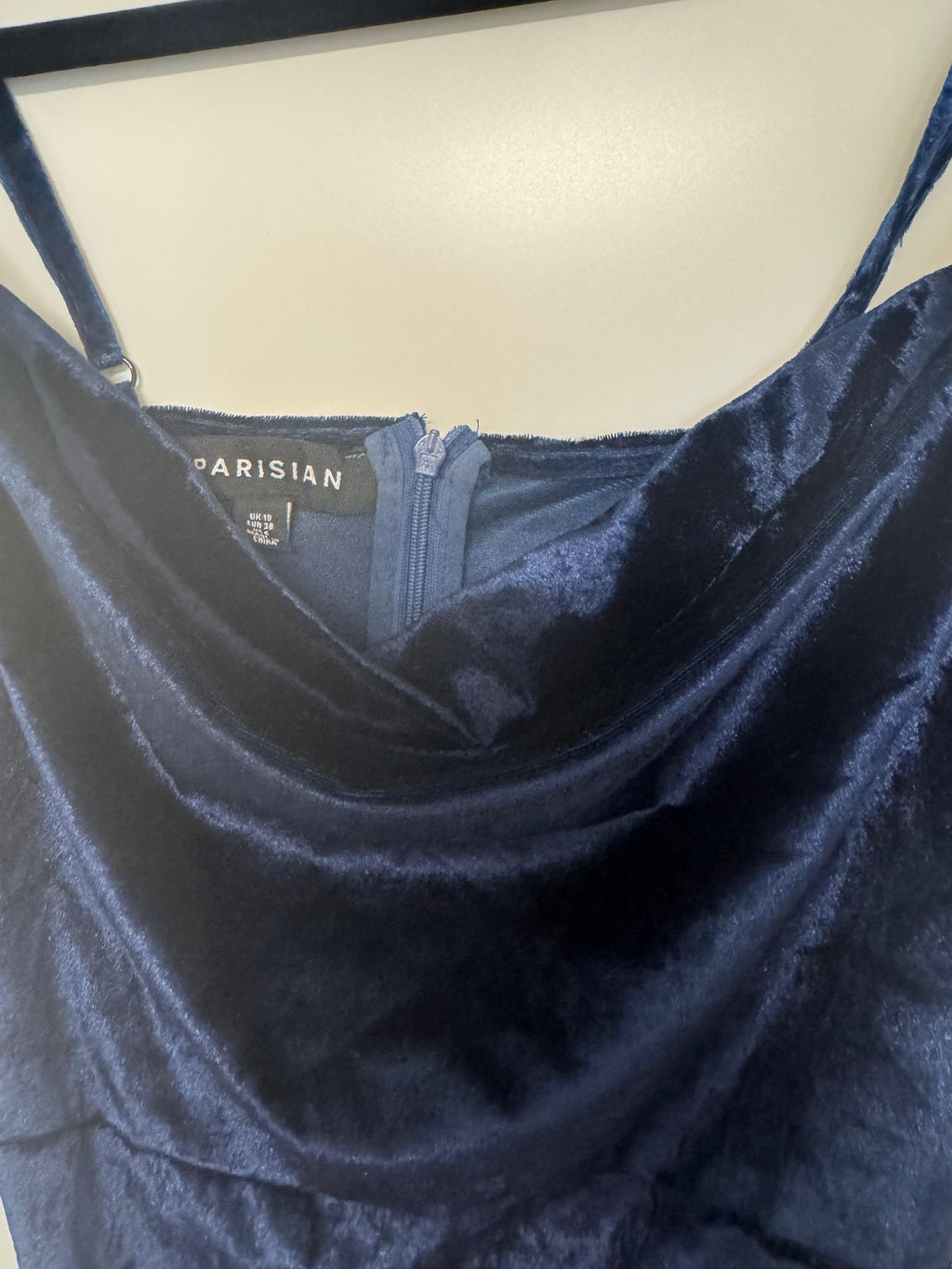 Parisian Slip Velvet Dress – Navy, Size 38, Like New