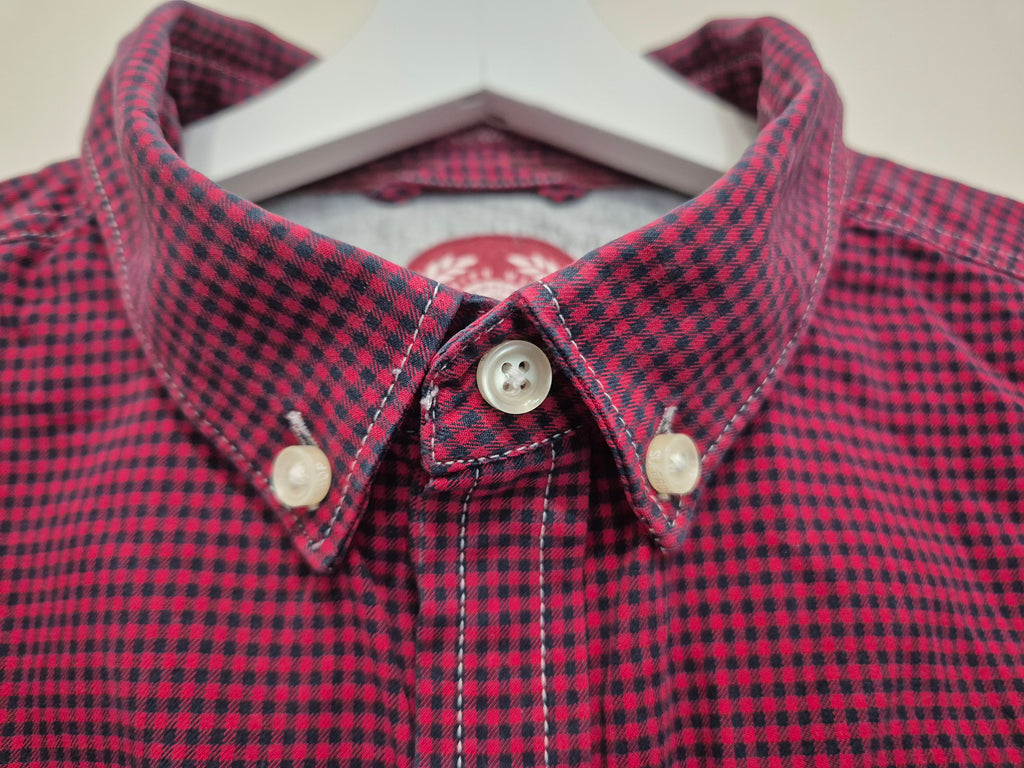 Superdry London Button Down Shirt L Red/Black Check Cotton Very Good