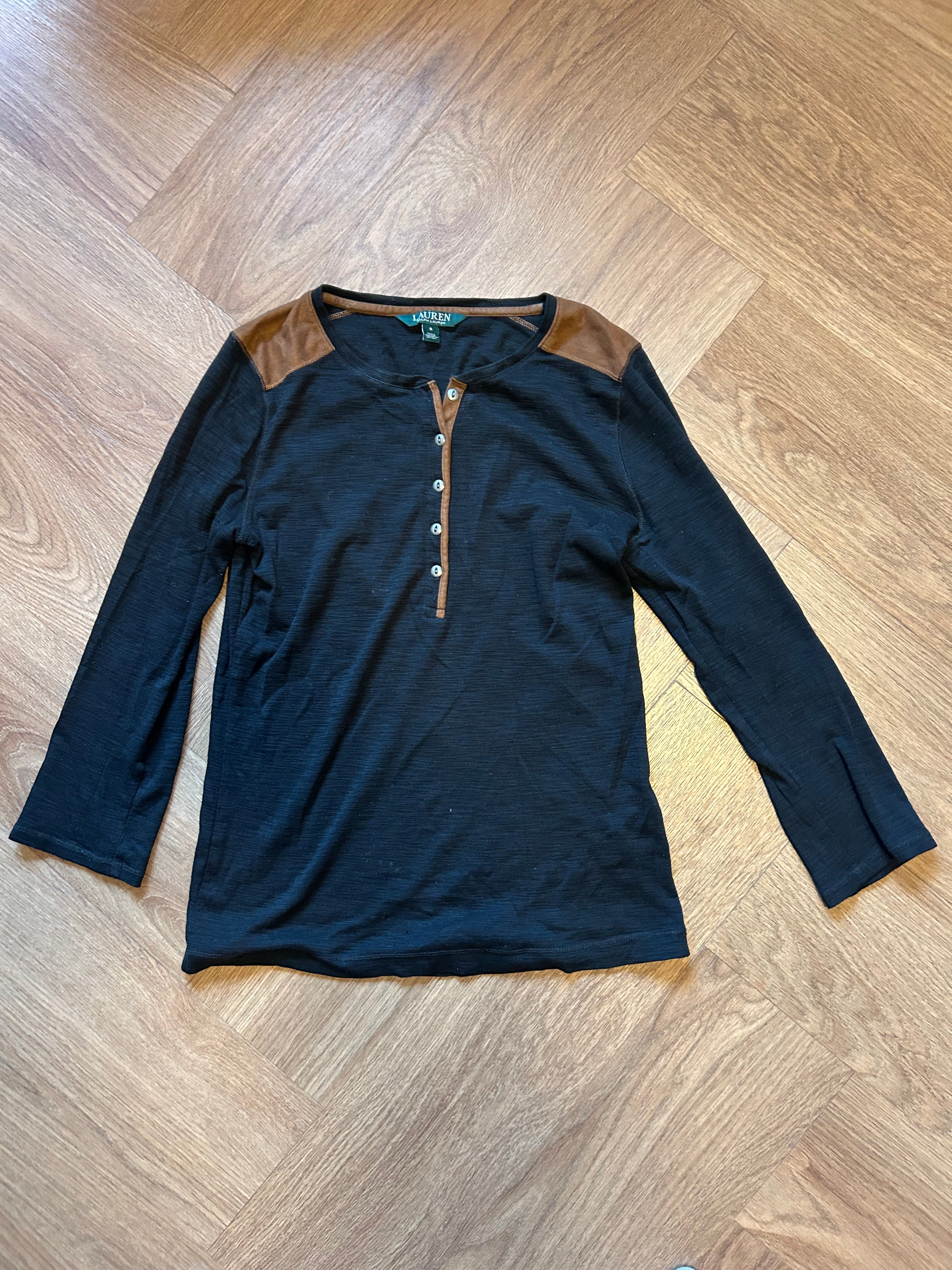 Lauren Ralph Lauren Henley Top S | Schwarz/Braun | Sehr gut