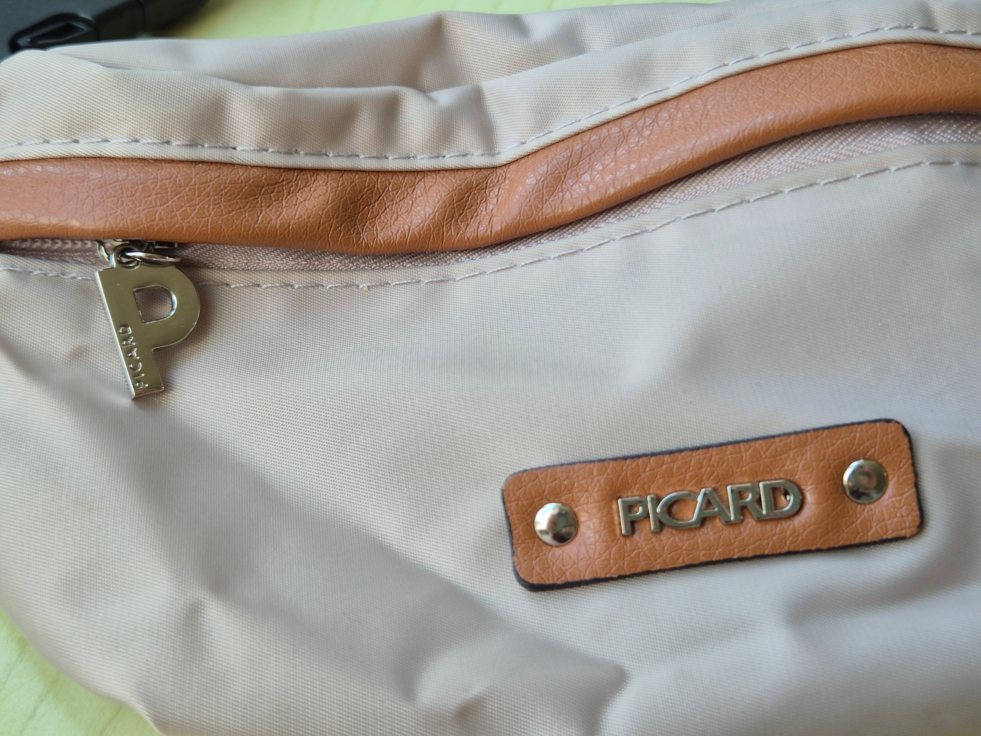 Picard Belt Bag, Nylon & Leather, Cream-Cognac, Small, Like New