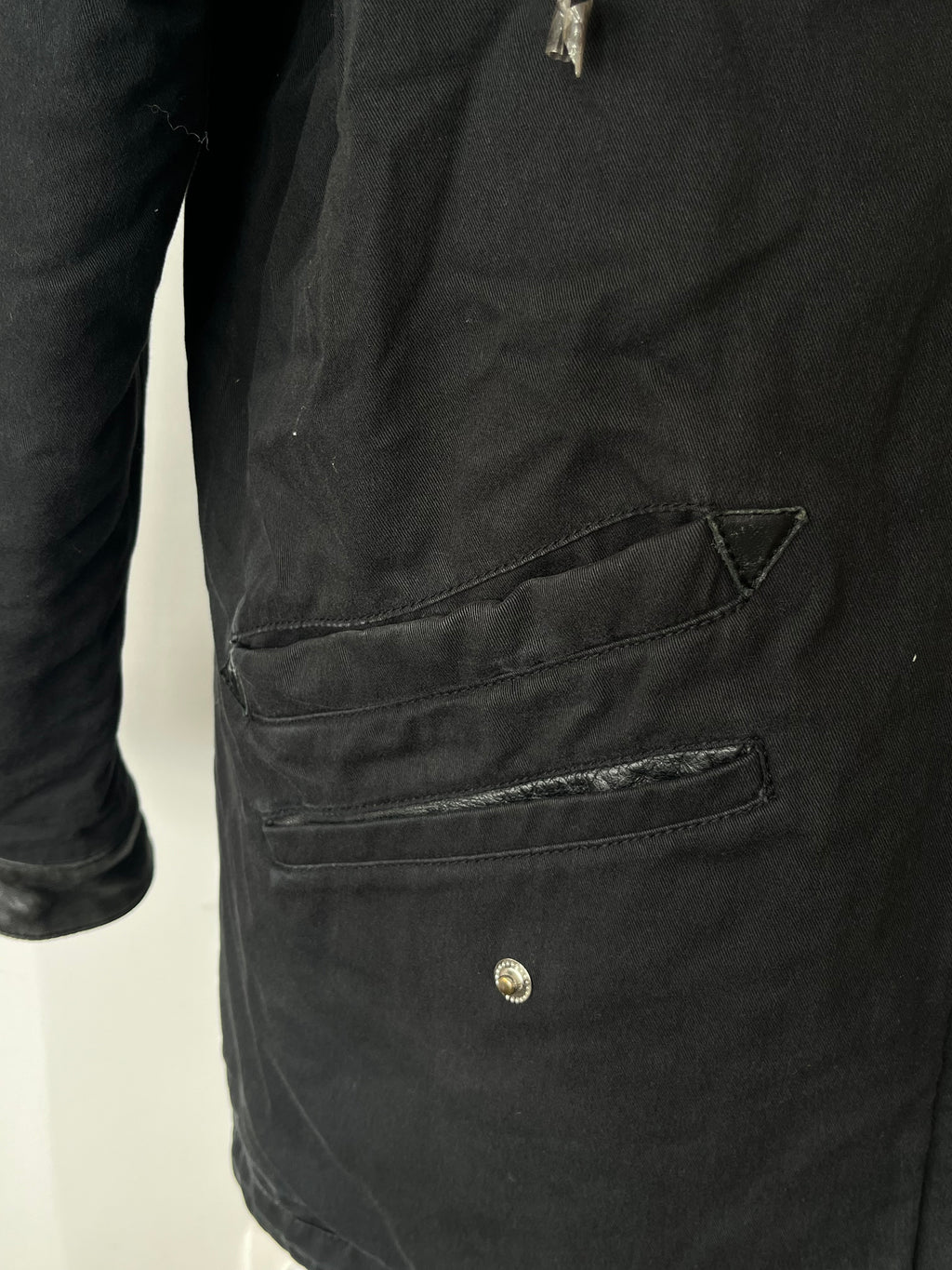 The Kooples Hooded Parka Black XS Cotton Blend Fur Trim Good Condition