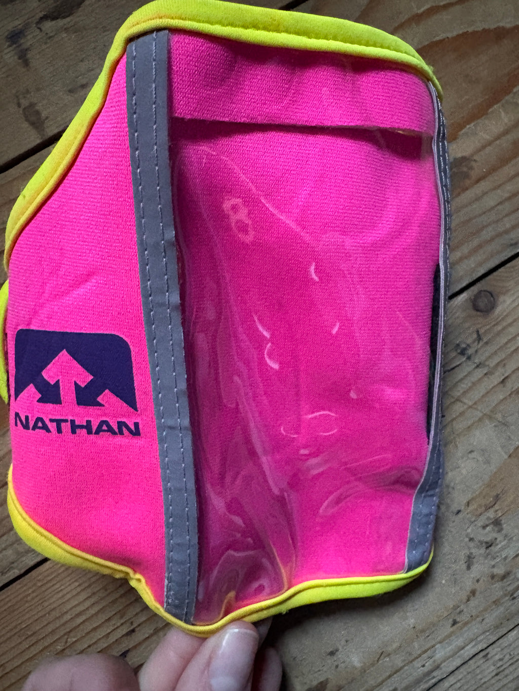 Nathan 5K Runner's Waist Pack – Pink/Yellow, Adjustable, Very Good Condition