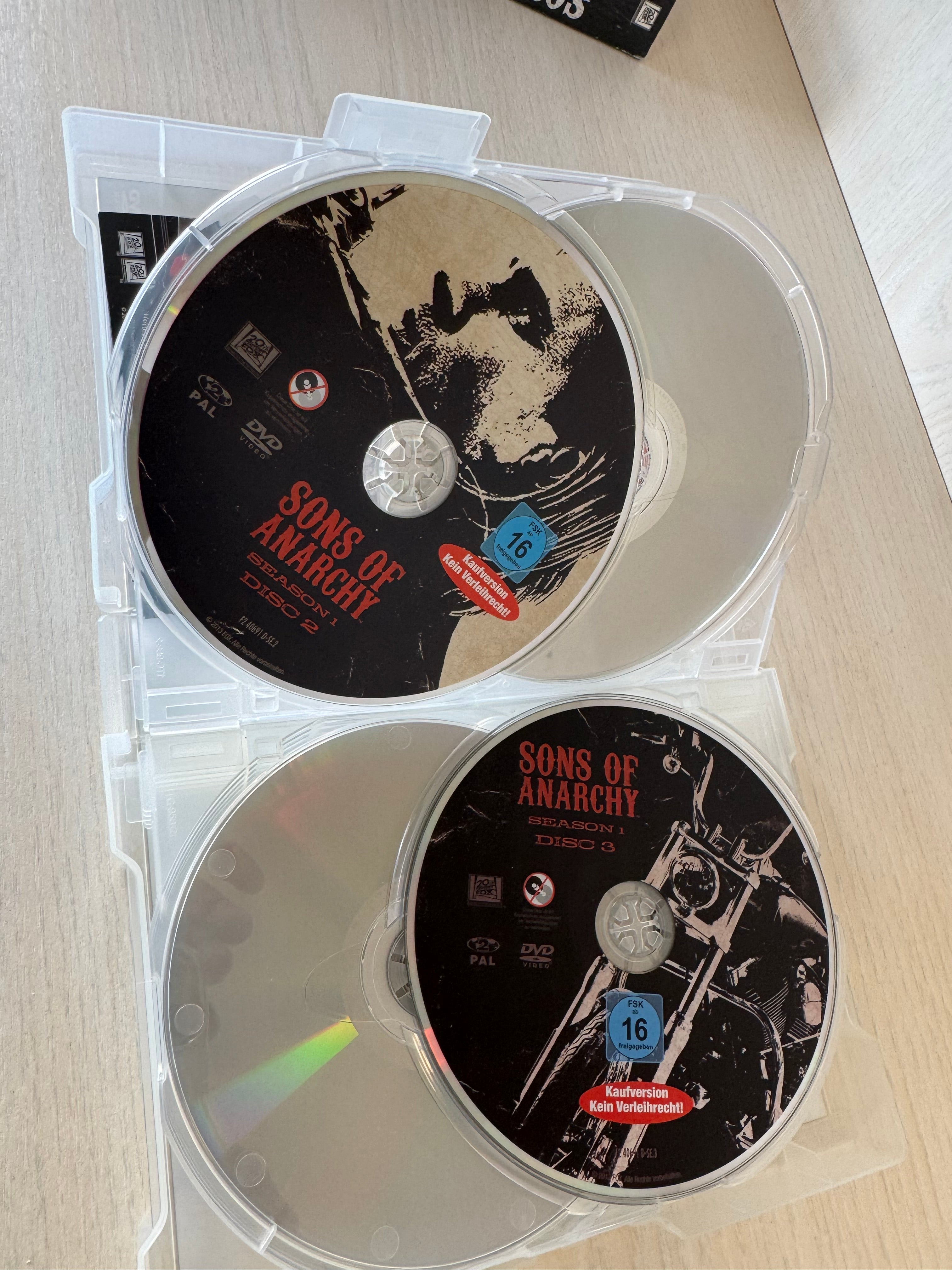 Sons of Anarchy Seasons 1-3 DVD Box Set + Patch, Region 2, Good Condition