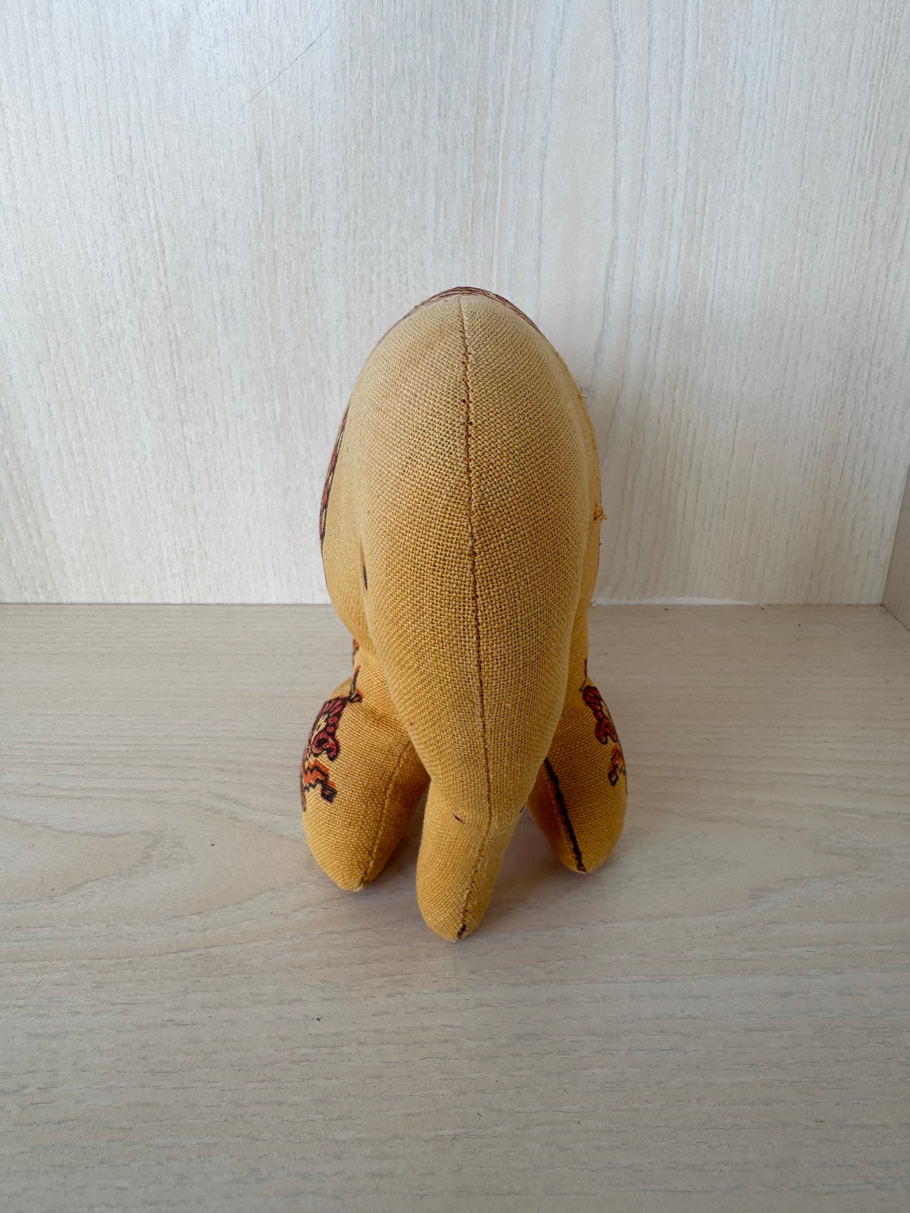 Handcrafted Fabric Elephant Plush Toy, Yellow with Red, 15cm, Good Condition