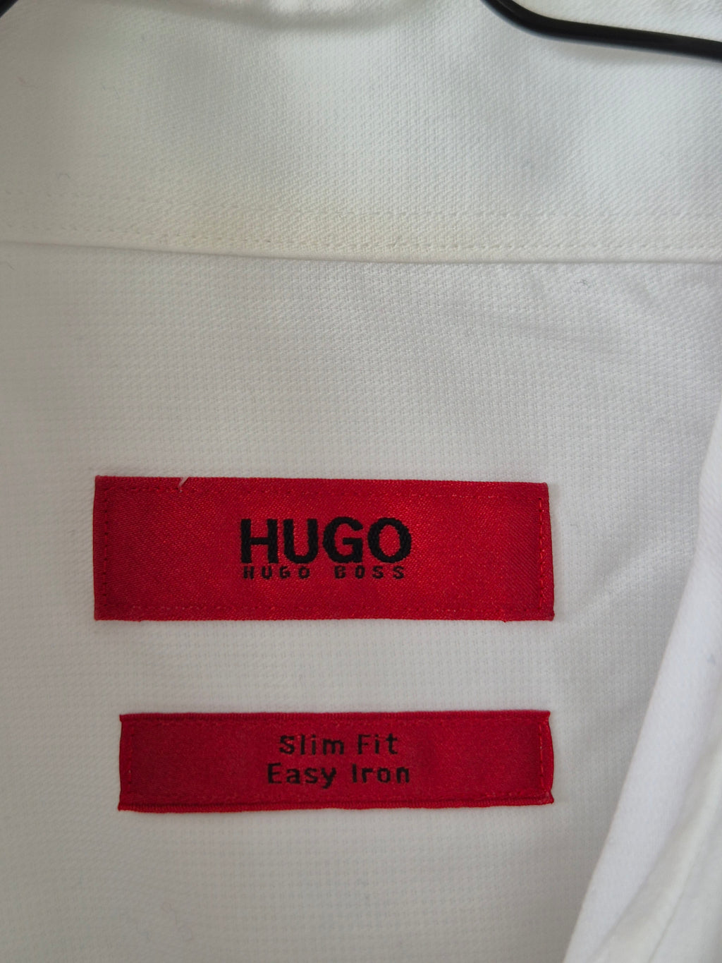 HUGO Slim Fit White Oxford Shirt, Size 39, Normal Use, Minor Collar Discoloration