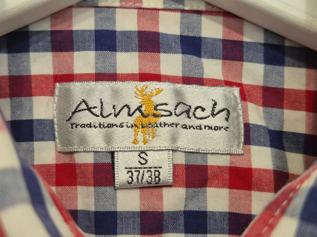 Almsach Trachtenhemd Langarm Baumwolle Karo Rot/Weiß/Blau Gr. S Sehr Gut