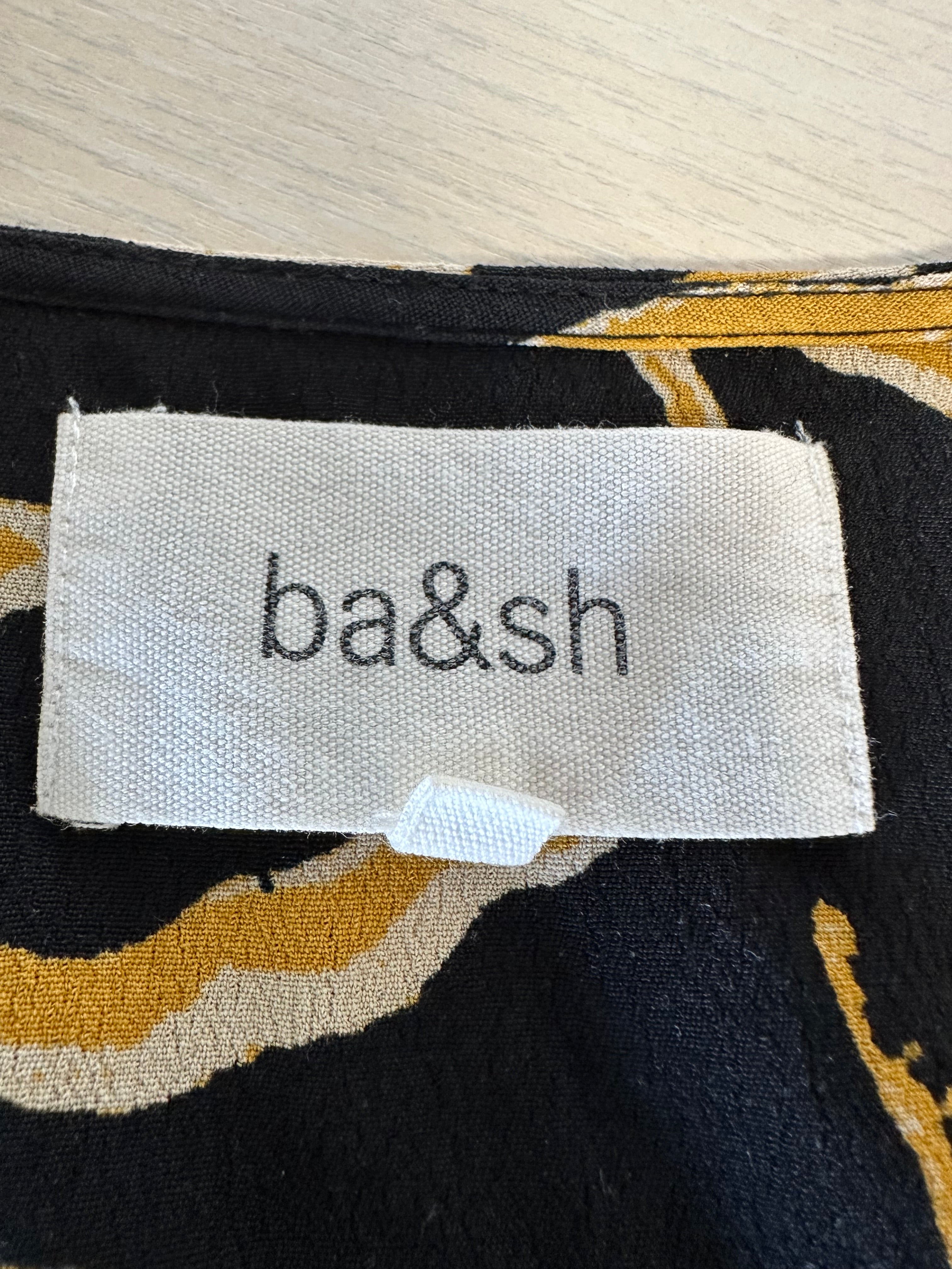 ba&sh Clea Bluse – Schwarz mit Gelbem Muster, Gr. 0 (XS), Sehr guter Zustand