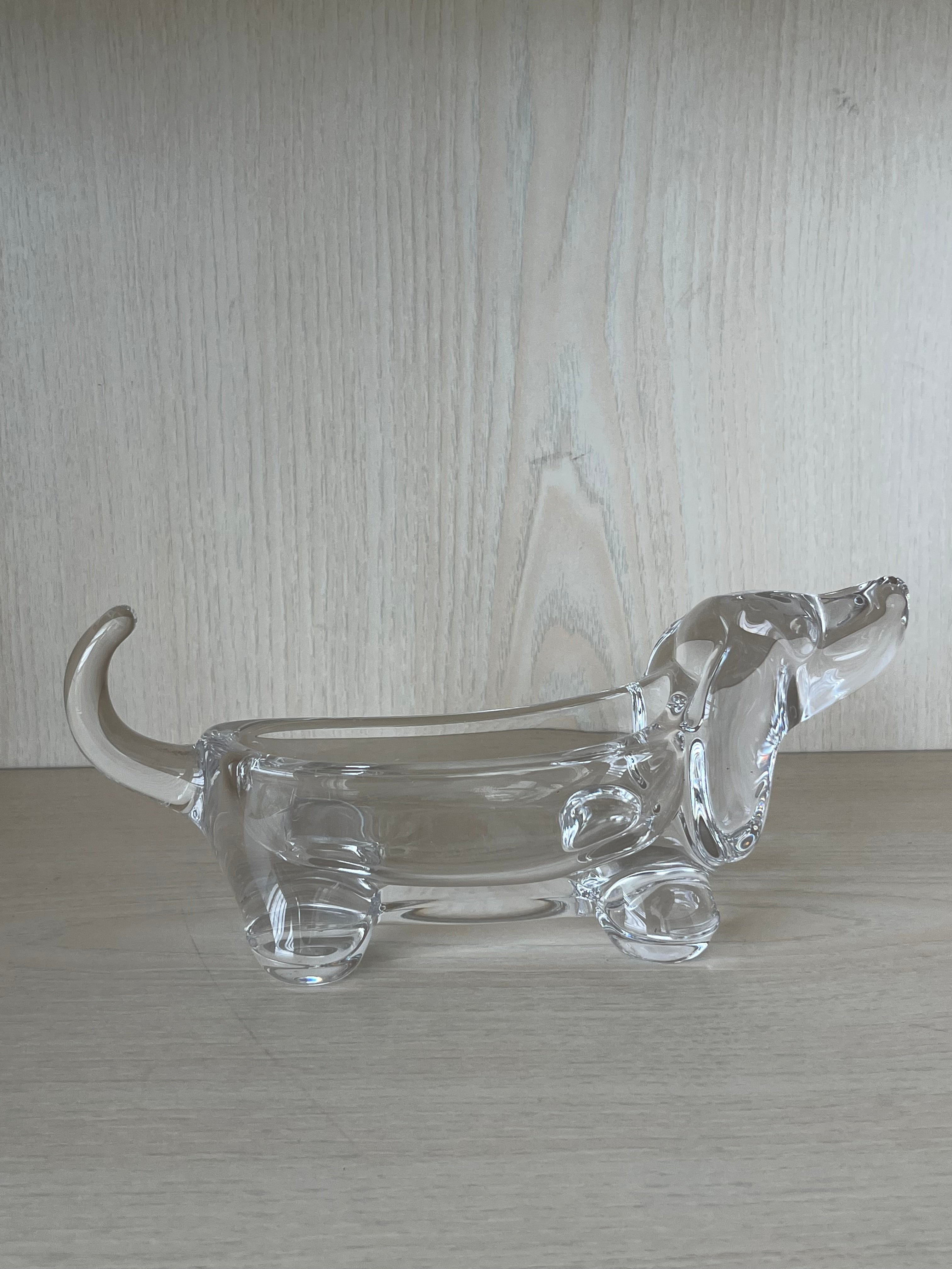 Art Vannes France Crystal Dachshund Dish, Signed, 23cm, Good Condition