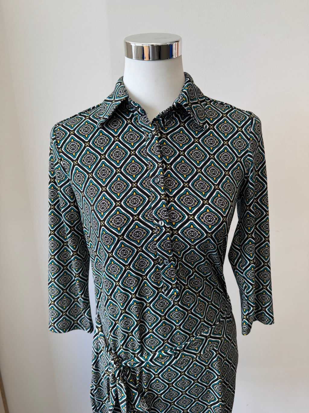 Max Studio Wrap Dress S – Black/White Geometric, Very Good Condition