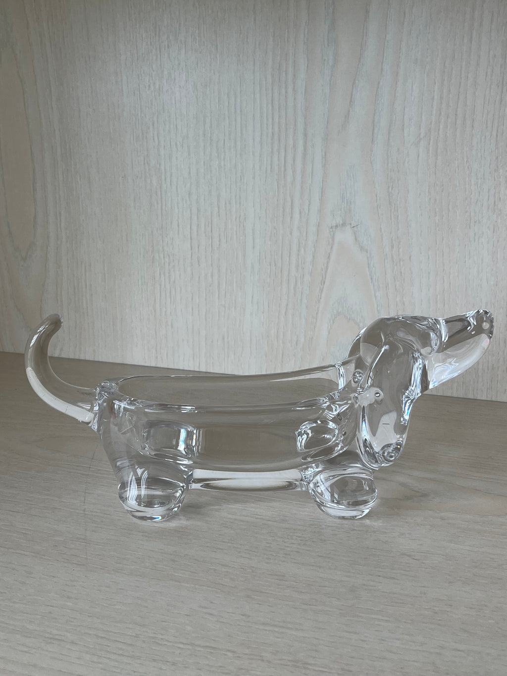 Art Vannes France Crystal Dachshund Dish, Signed, 23cm, Good Condition