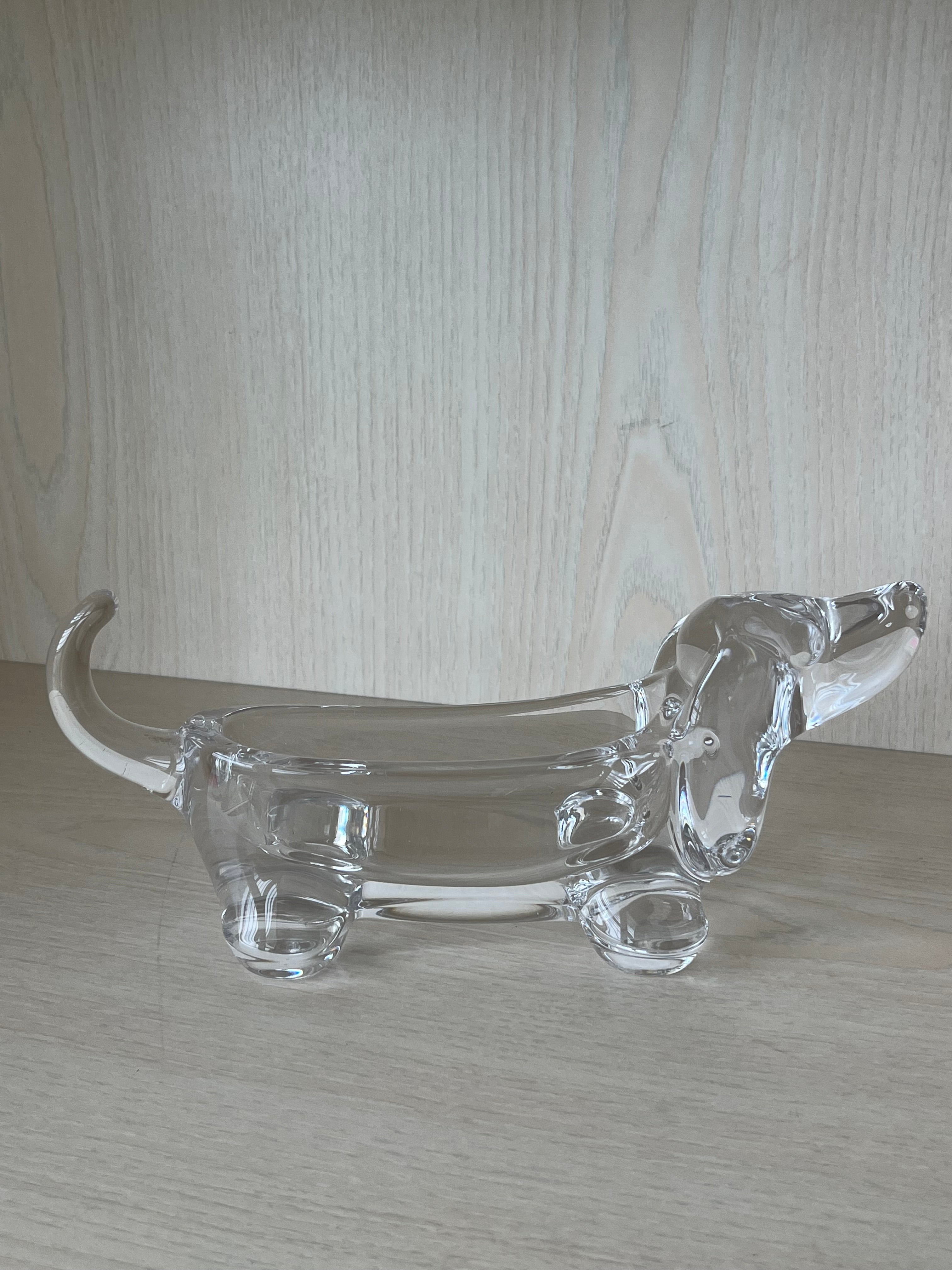 Art Vannes France Crystal Dachshund Dish, Signed, 23cm, Good Condition