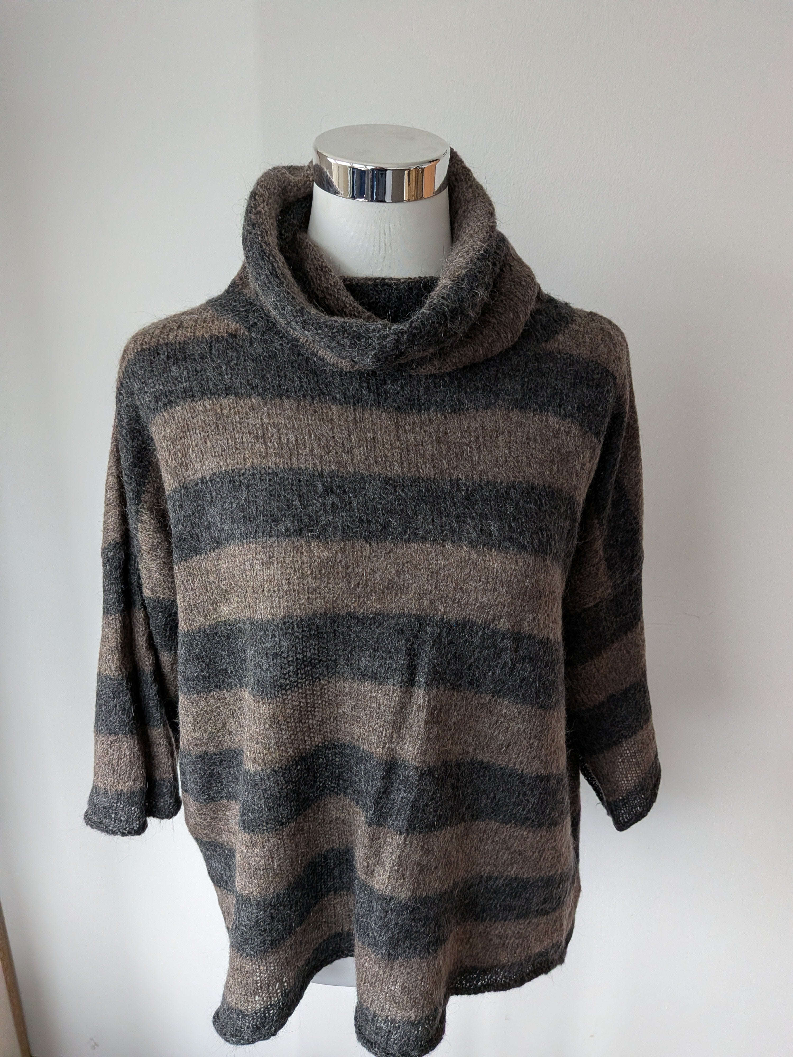 Marc O’Polo Mohair Striped Turtleneck Sweater Grey/Black, Size M, Very Good