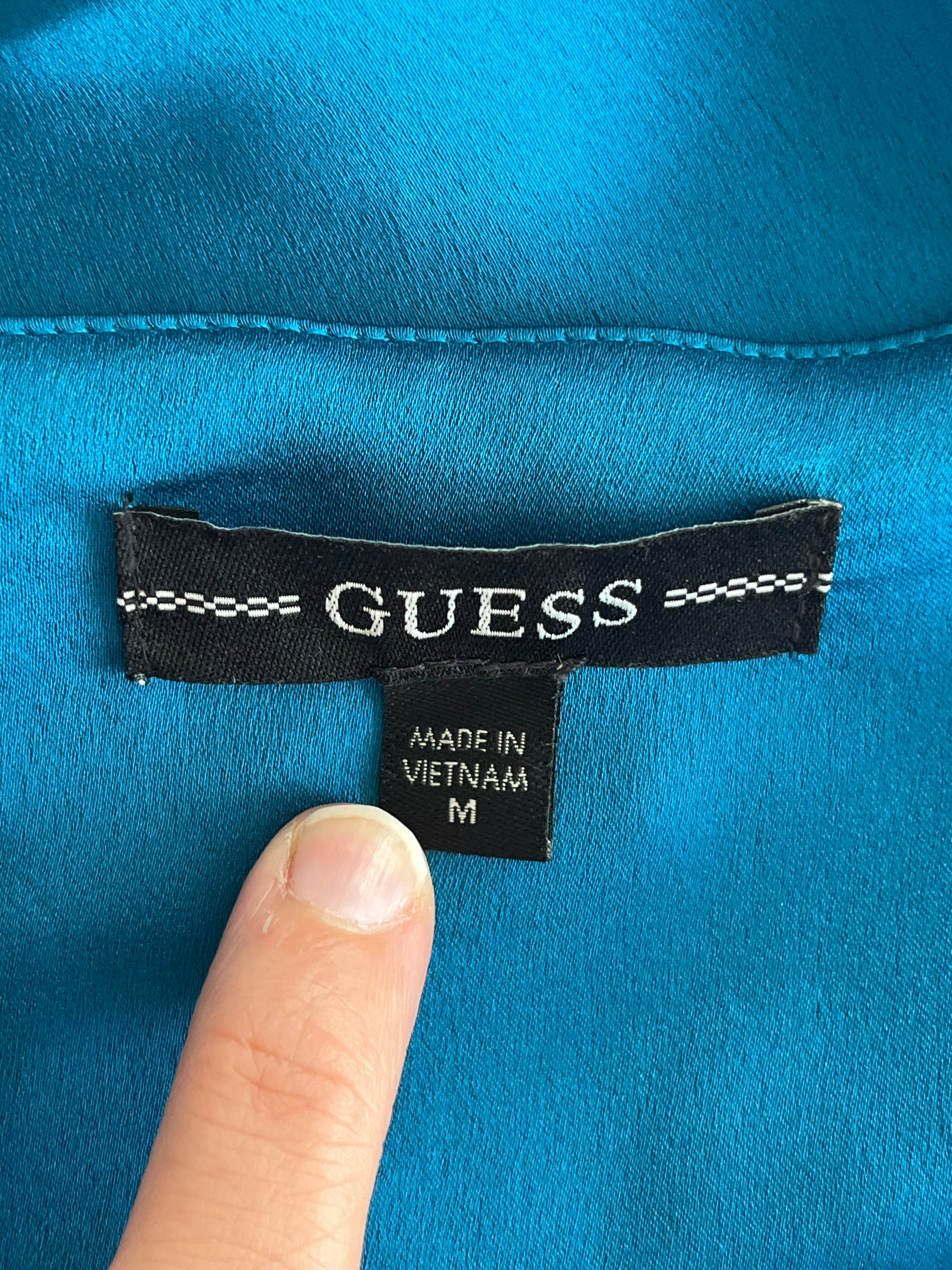 GUESS Yonna Drapiertes Kleid | Grecian Blue | Satin | Gr. M | Sehr gut