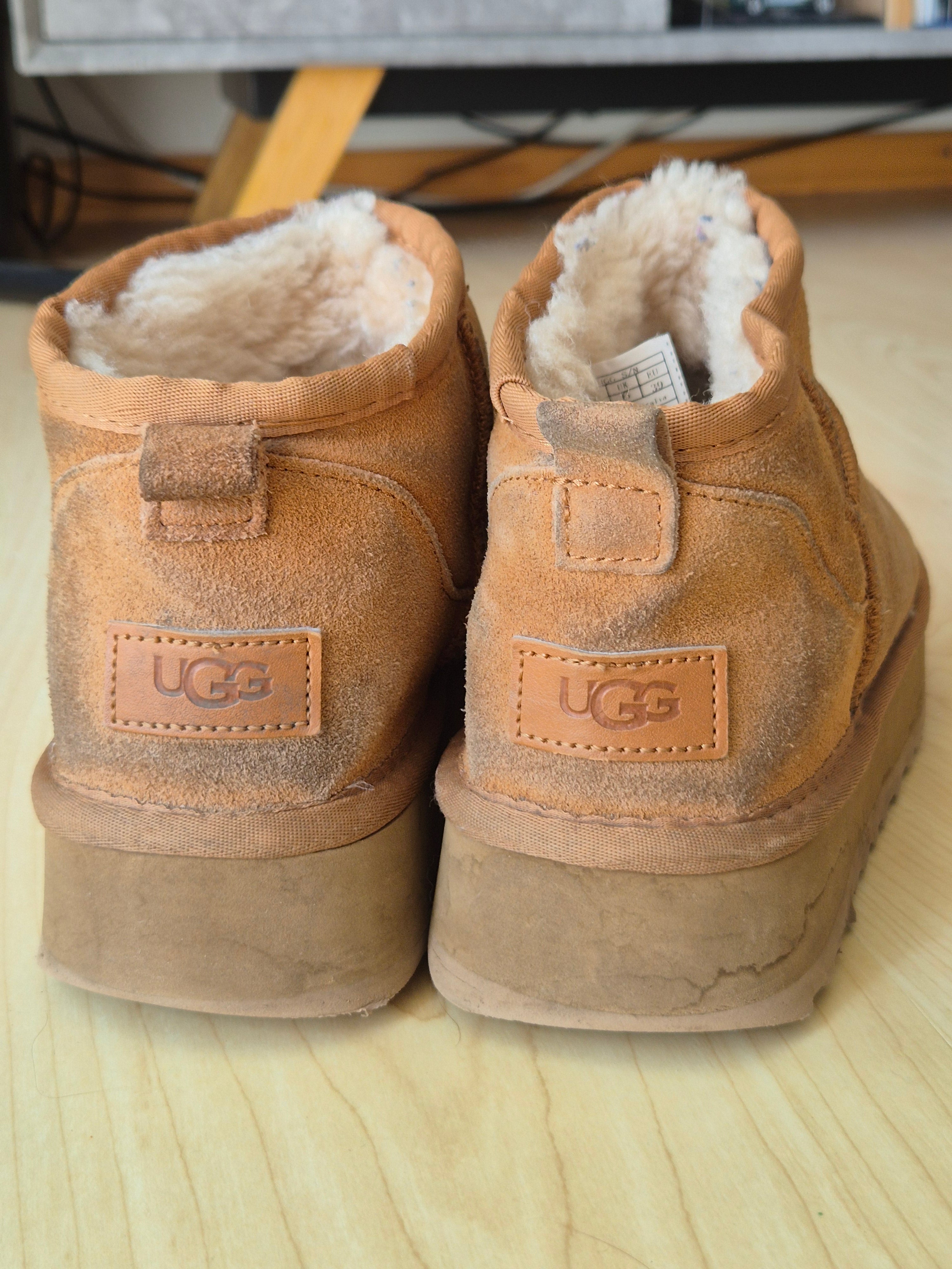 UGG Classic Ultra Mini Boots Chestnut EU 39 Suede Poor Condition