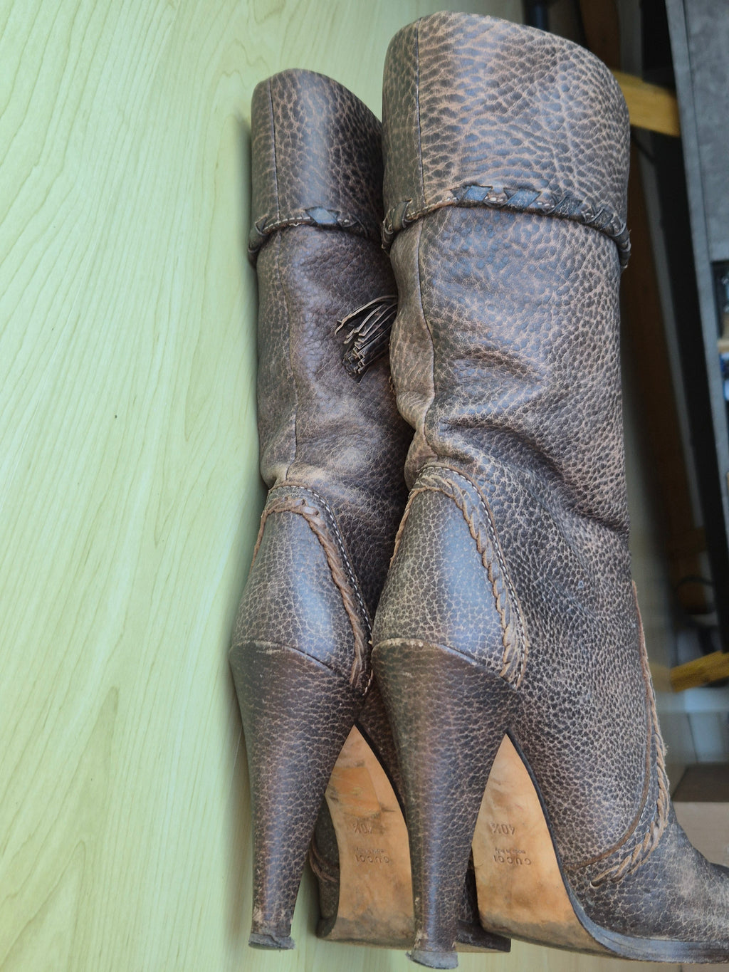 Gucci Lederstiefel mit Bambus-Quasten, Braun, EU 40.5, Guter Zustand