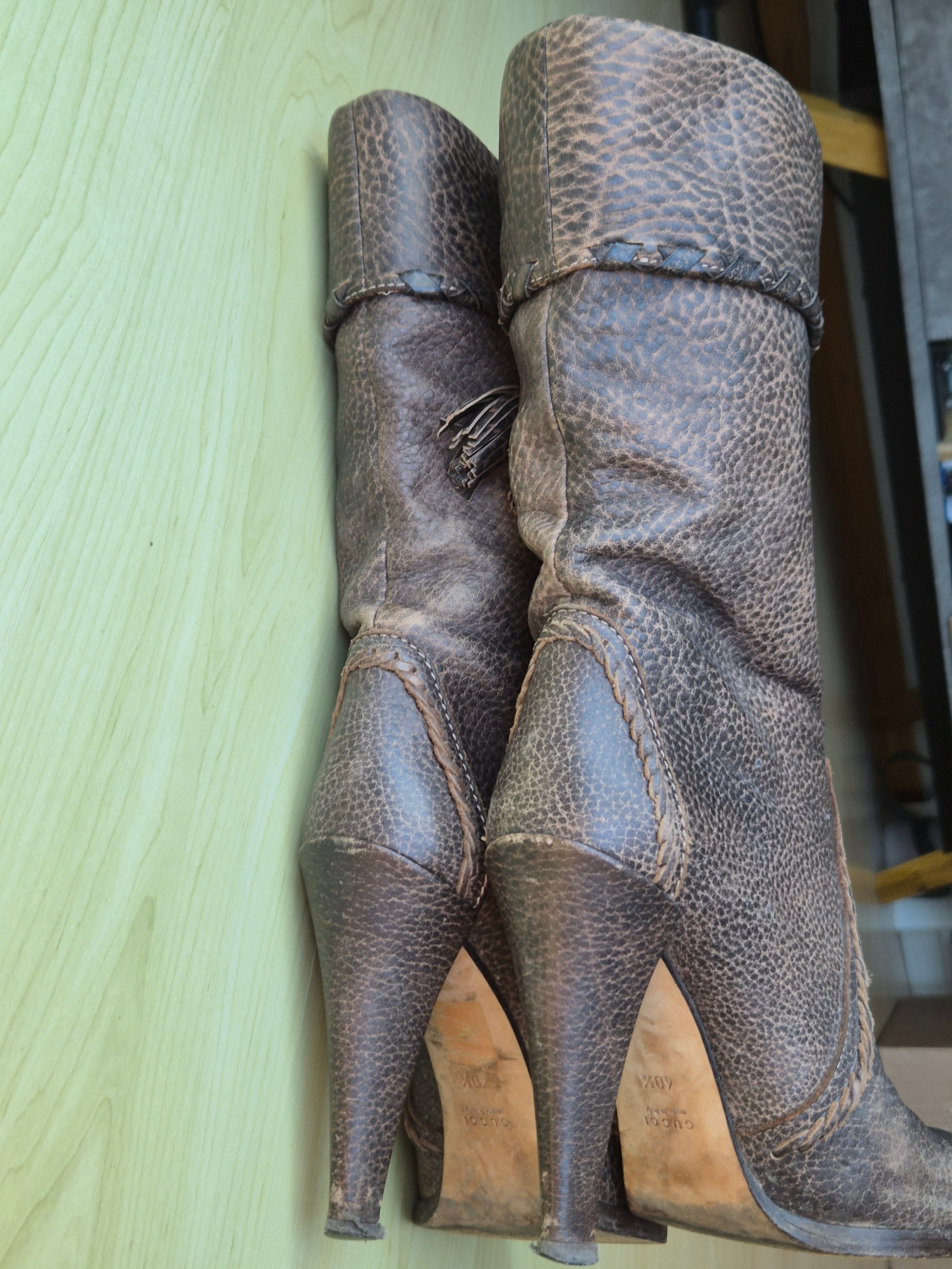 Gucci Lederstiefel mit Bambus-Quasten, Braun, EU 40.5, Guter Zustand