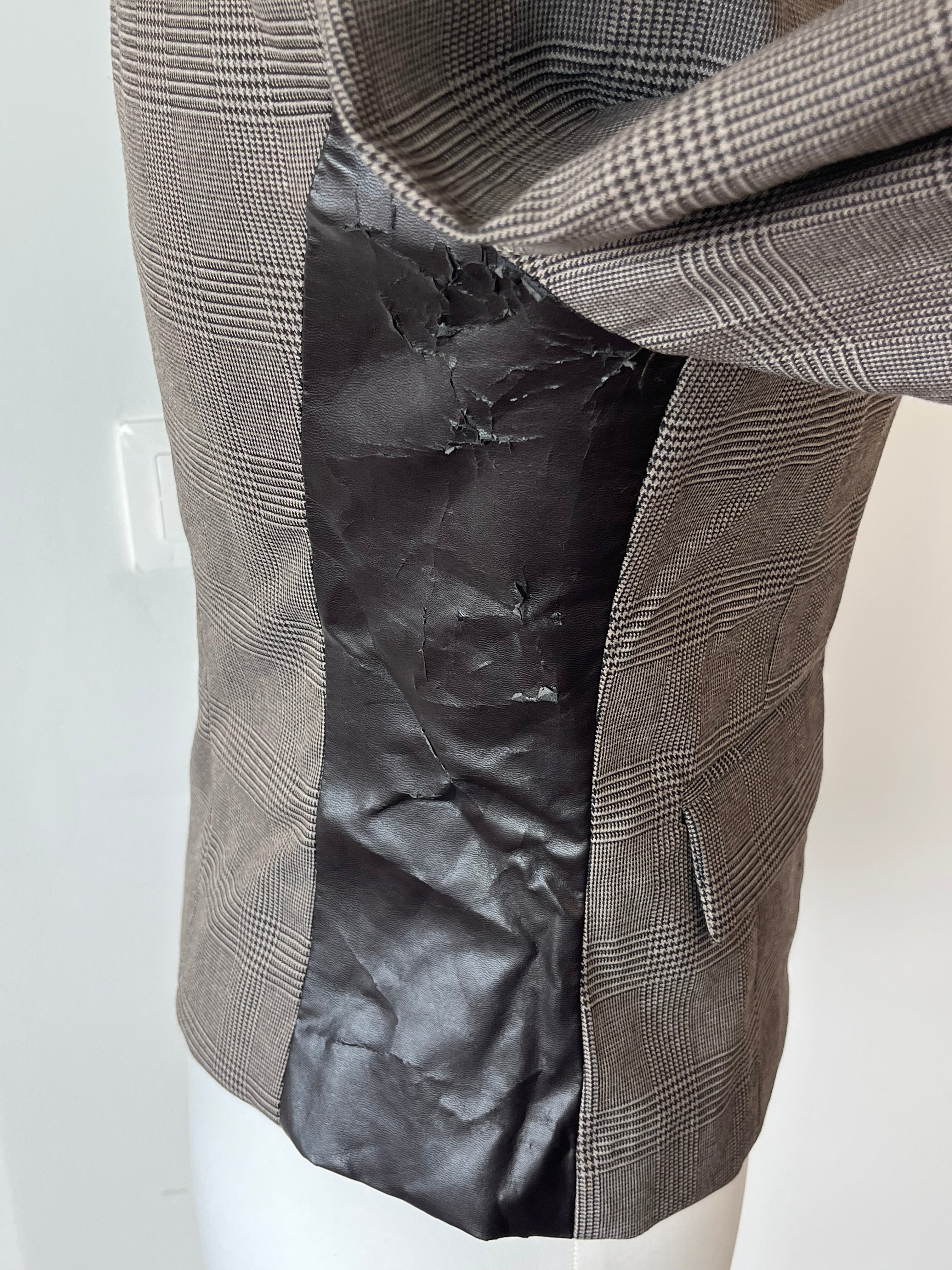 Sisley Blazer IT42 – Glencheck & Kunstleder, Zustand: Mangelhaft, Grau/Schwarz