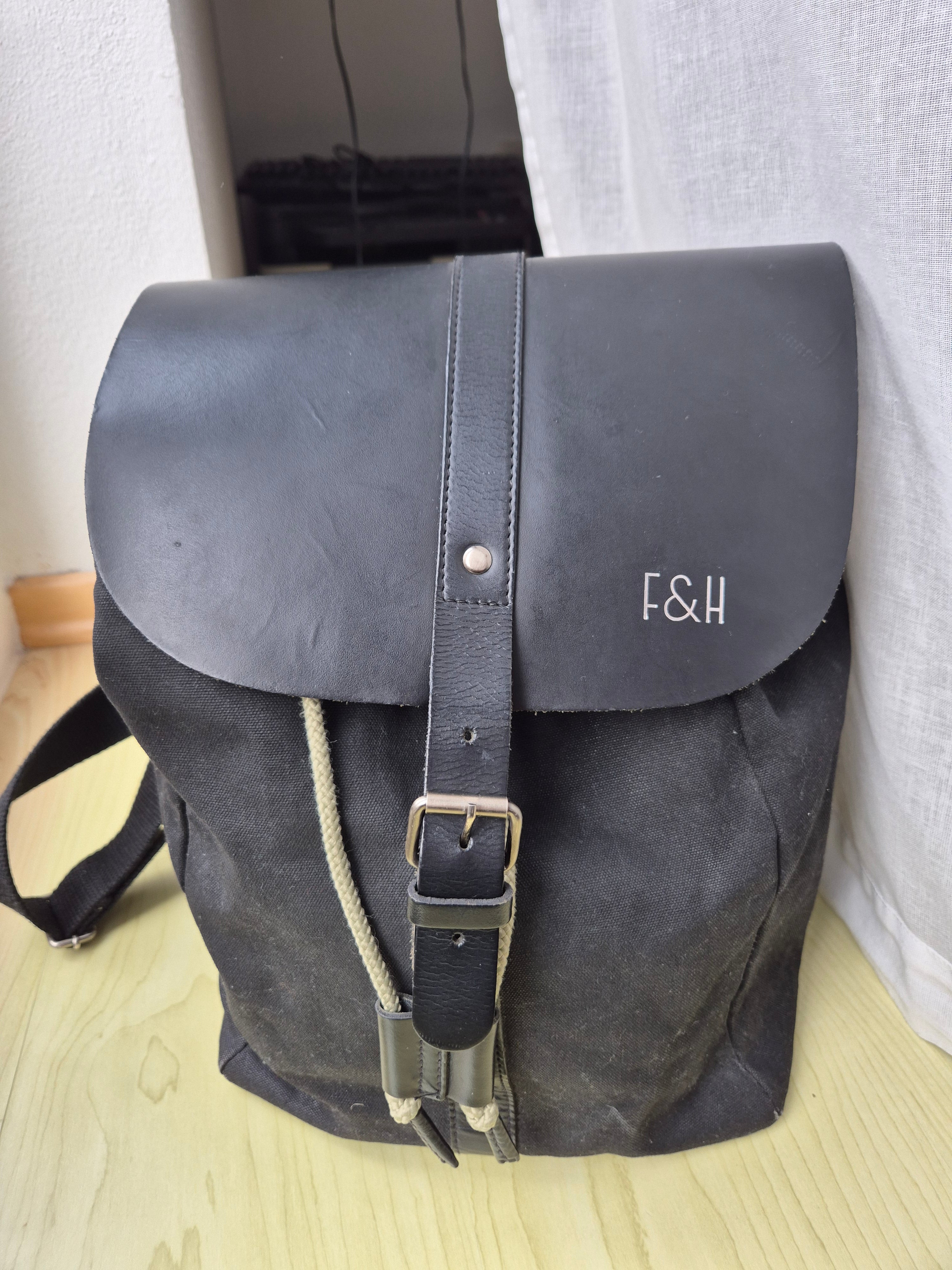 Fitz & Huxley Rucksack “Equinox” – Canvas & Leder, Schwarz, H35xB25xT15