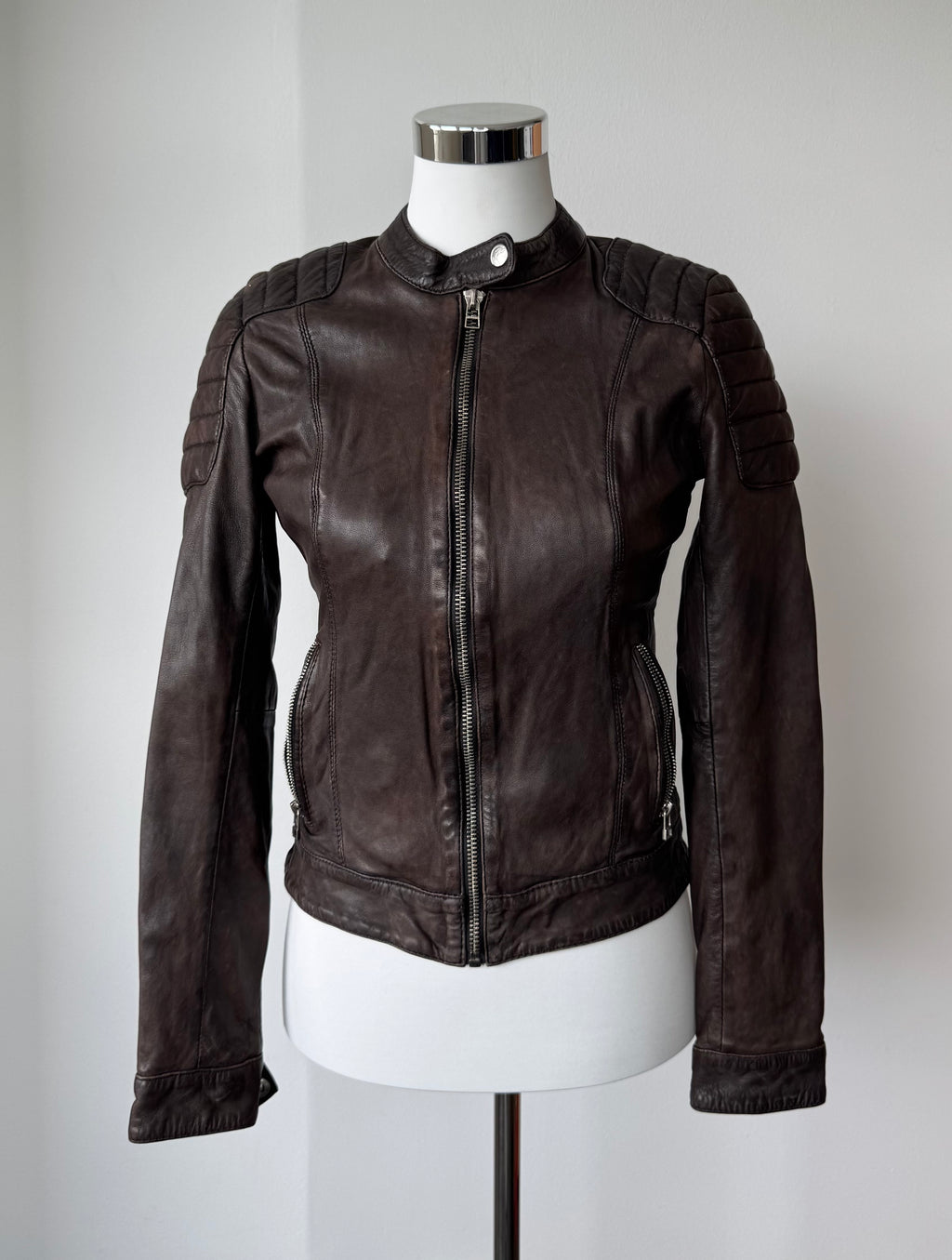 Goosecraft Damen Biker Lederjacke XS Braun Lammleder Gebraucht