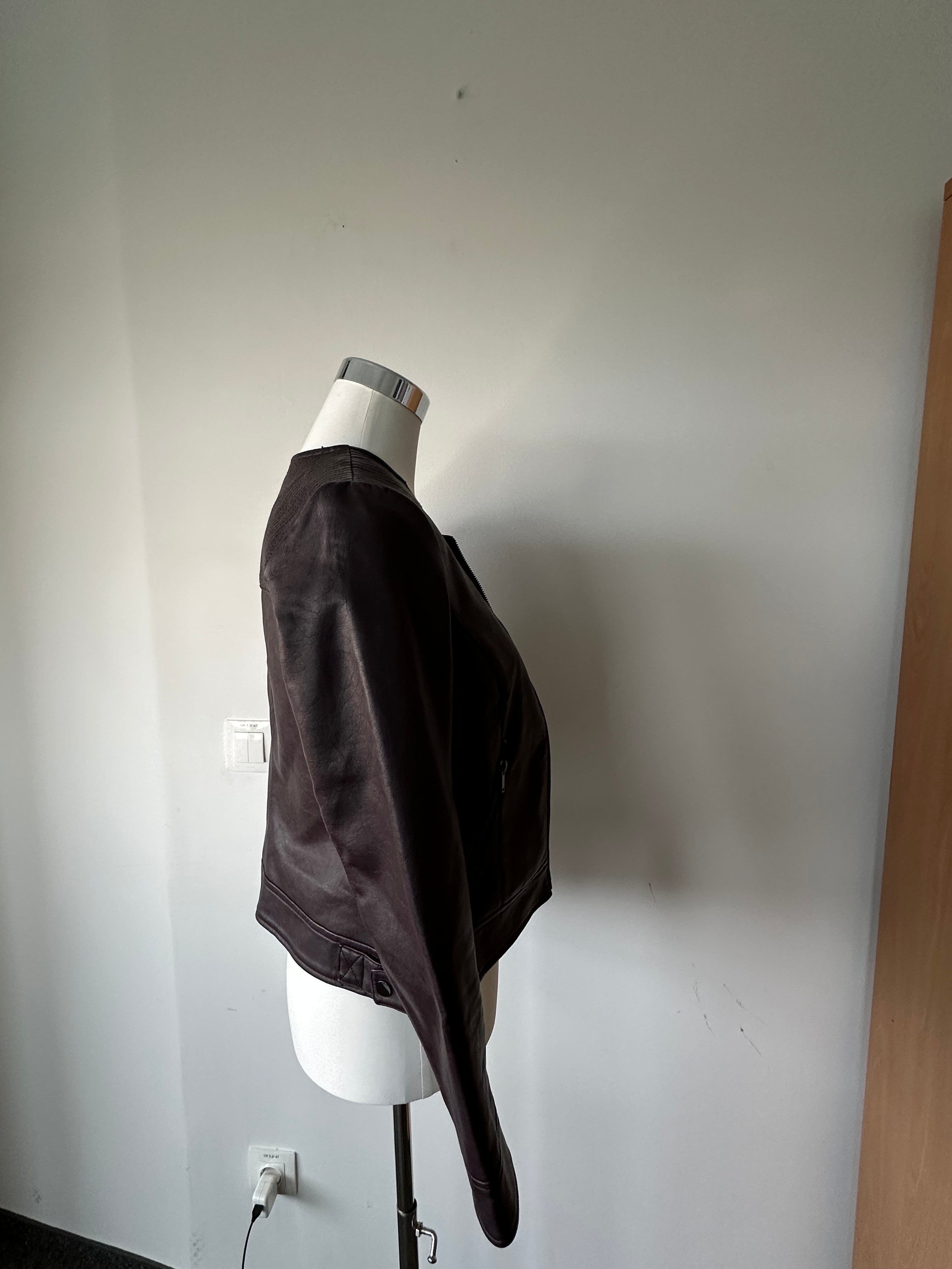 Dorothy Perkins Damen Bikerjacke Kunstleder Dunkelbraun Größe 38, Gebraucht