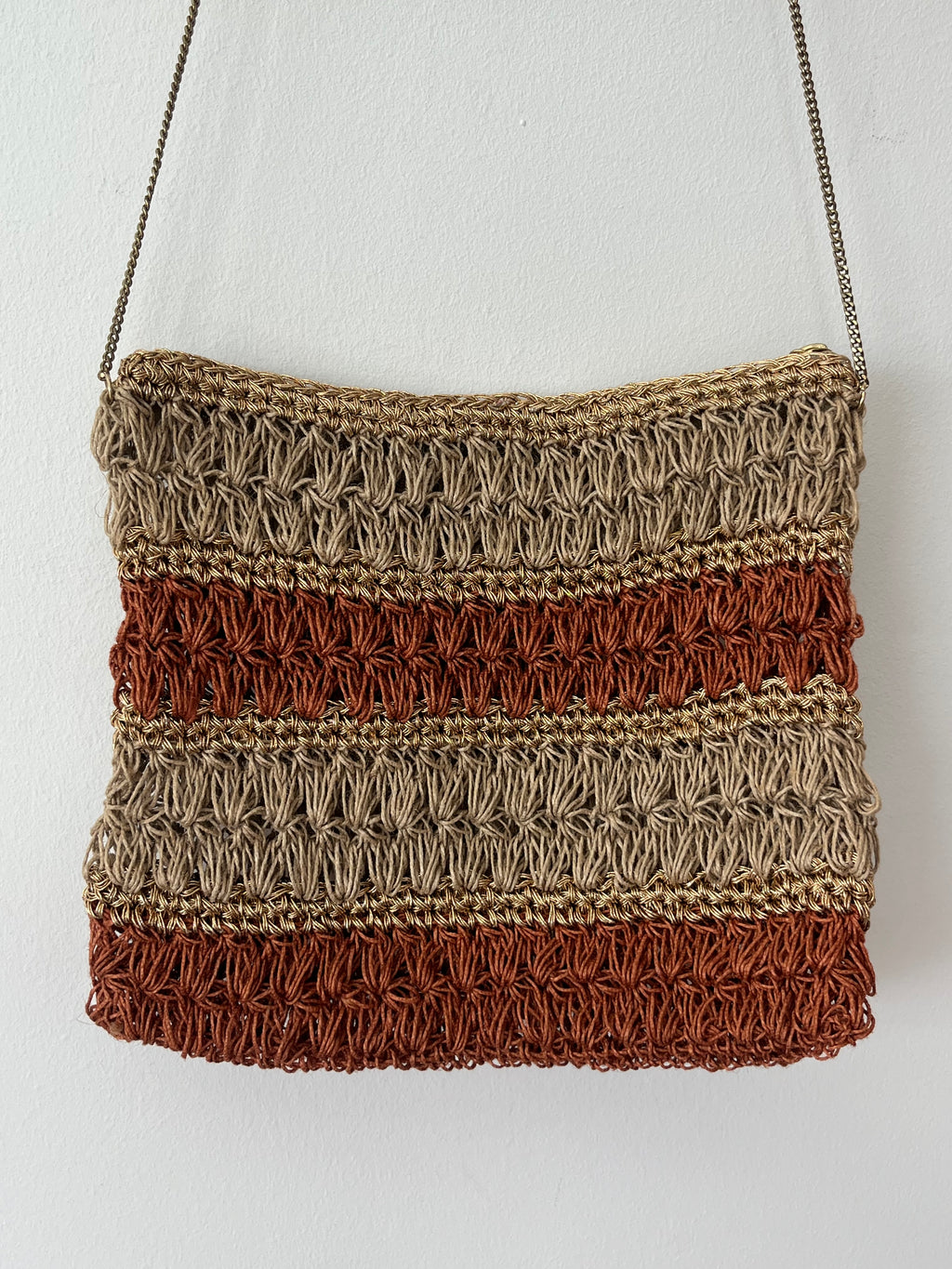 Free People Sweet Emotions Crochet Crossbody Clutch Orange Taupe Medium Very Good