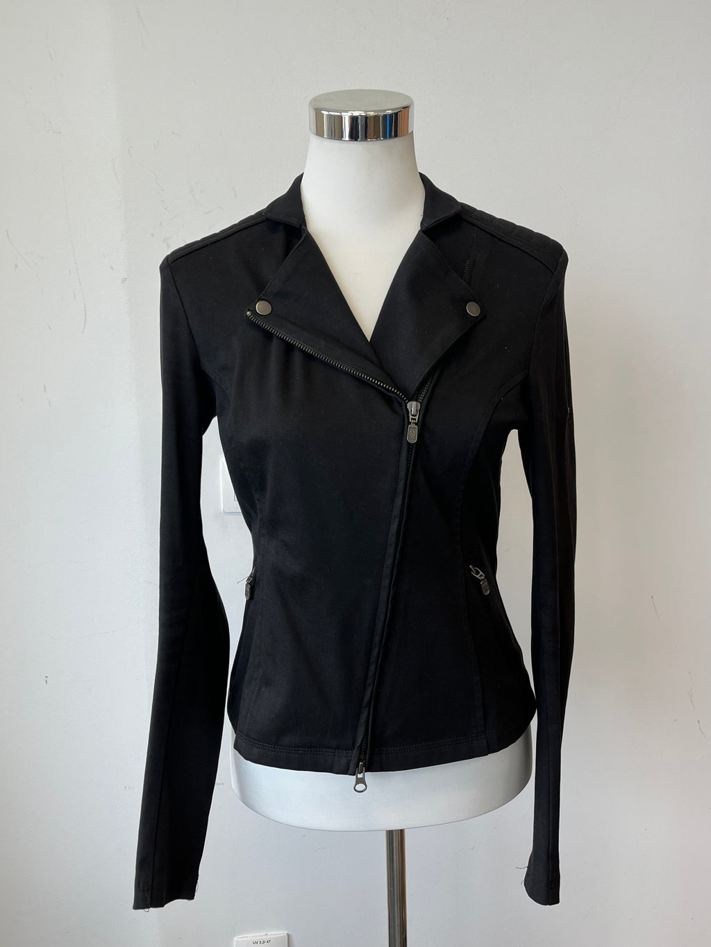 Belstaff Women's Stretch Cotton Biker Jacket Black Size 42 Very Good