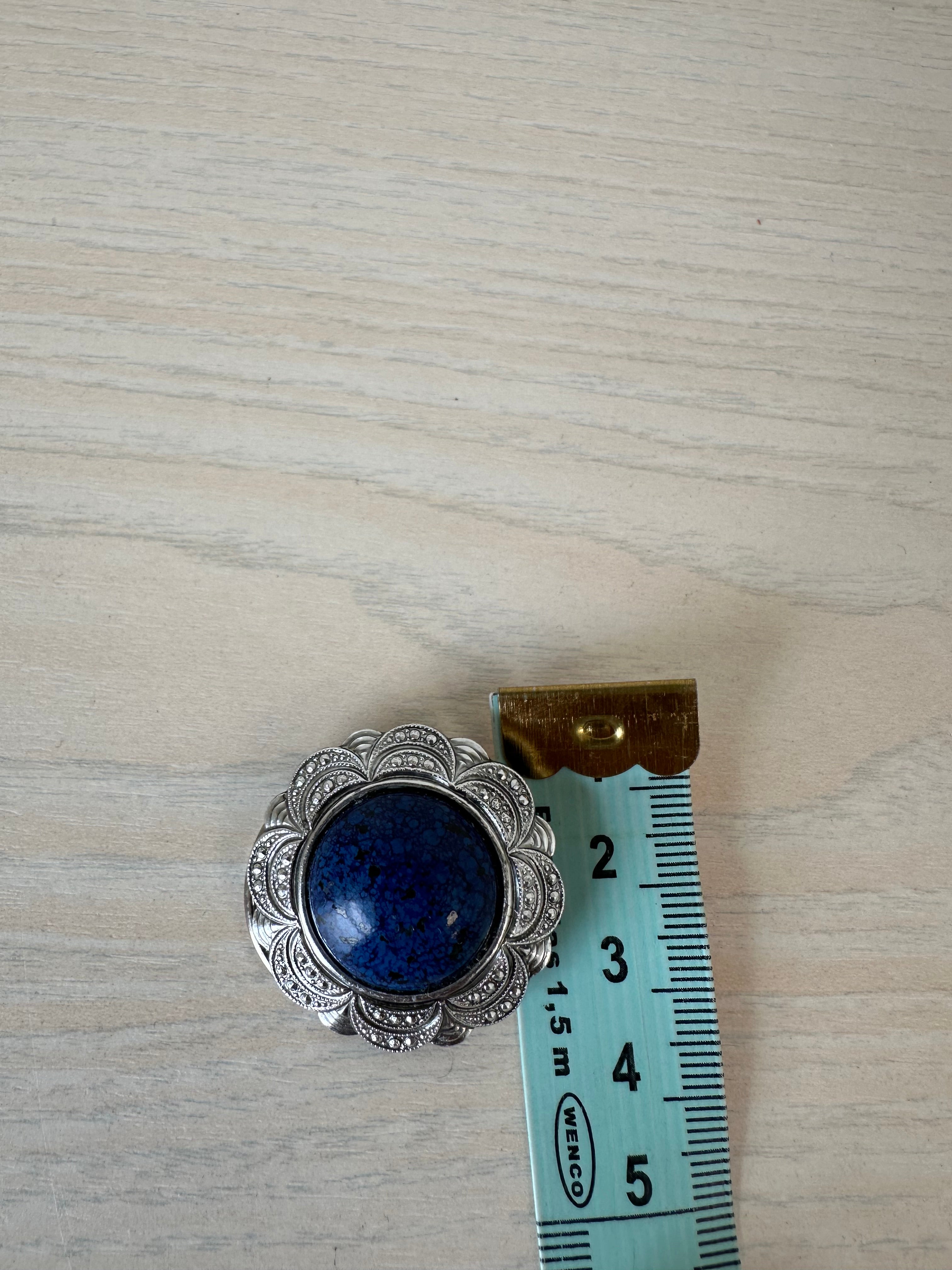 Vintage Silver Clip-On Earrings with Blue Lapis Cabochon, Very Good, 4cm