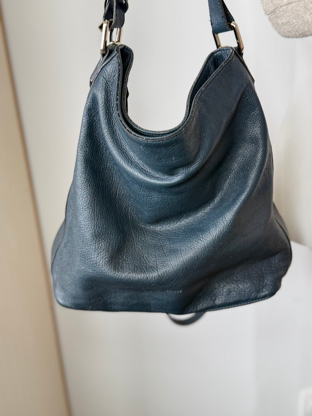 Coccinelle Pebbled Leather Hobo Bag, Medium, Dark Petrol Green