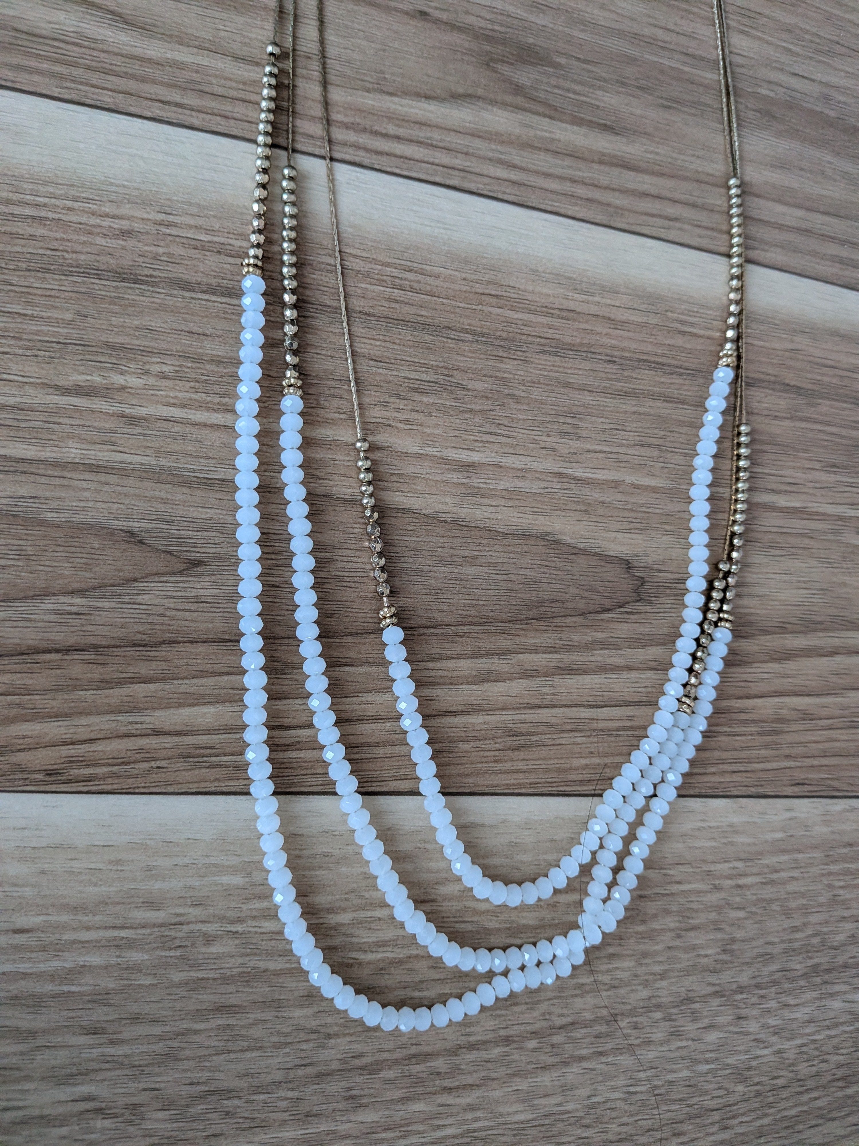 LOFT Layered Gold & White Beaded Necklace, 32, Very Good Condition