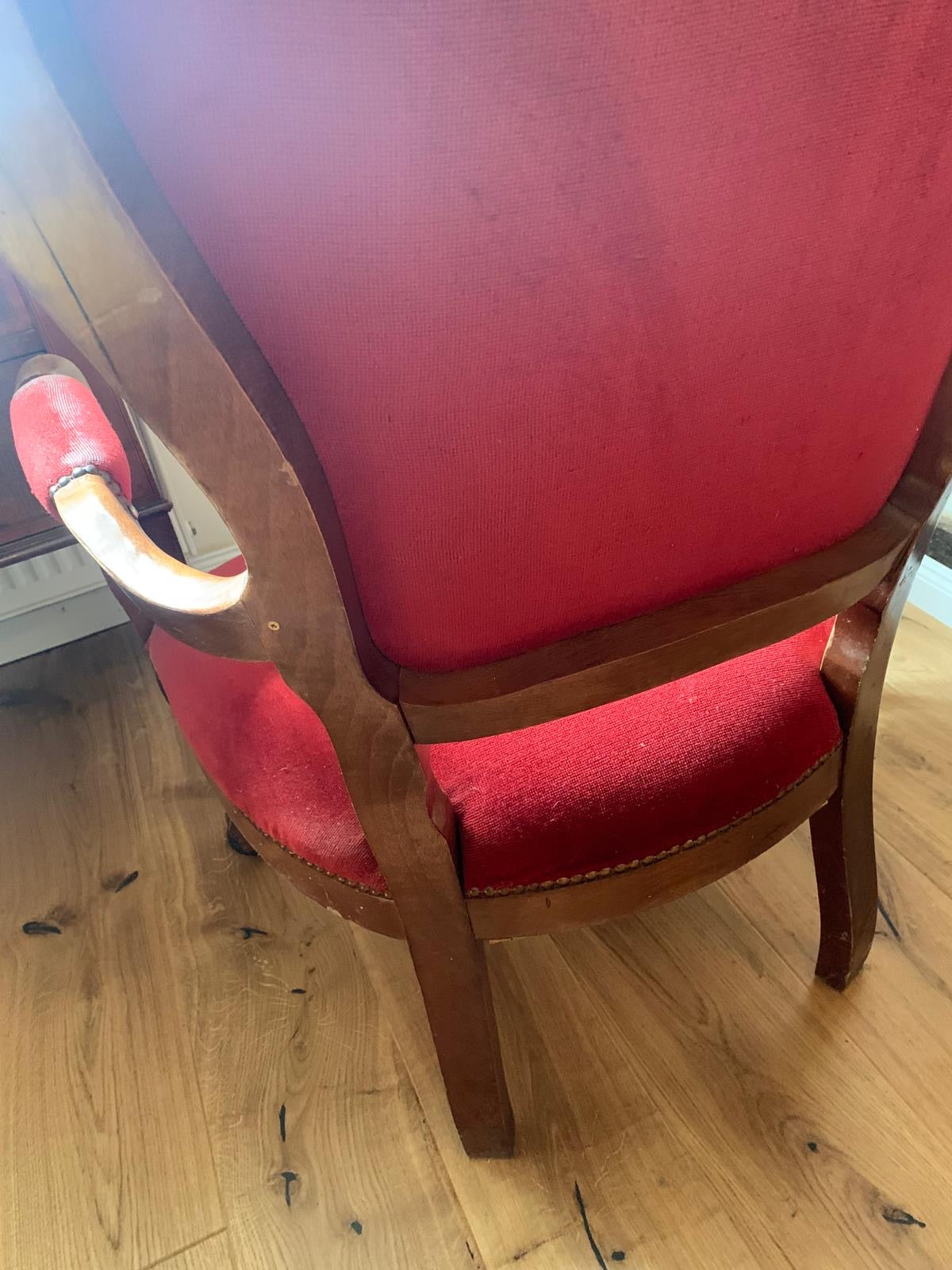 Louis-Philippe-Stil Sessel Nussbaum Rot Samtpolster Wie Neu