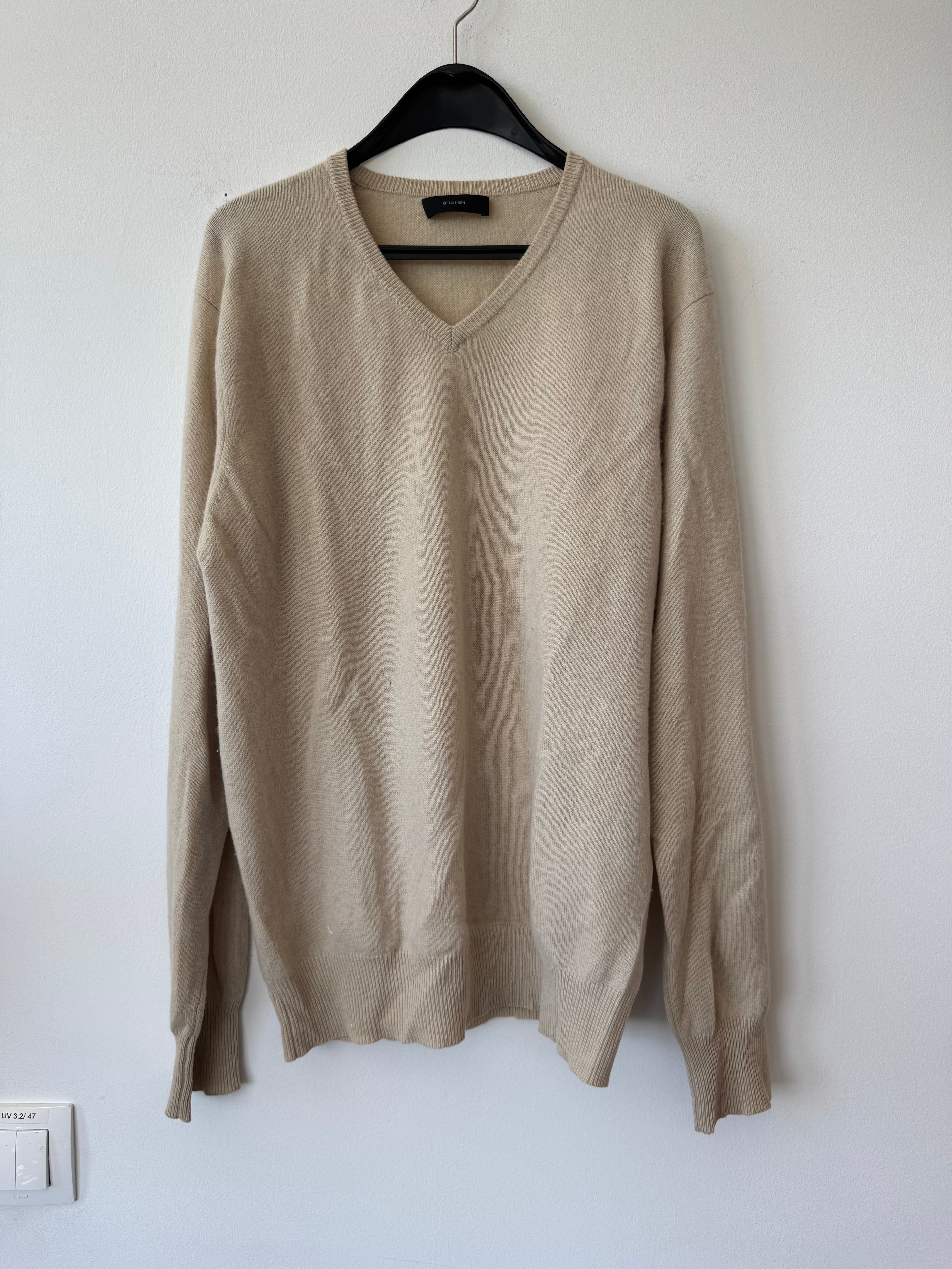 Otto Kern 100% Kaschmir V-Ausschnitt Pullover Gr. 48 (M/L) Beige, guter Zustand