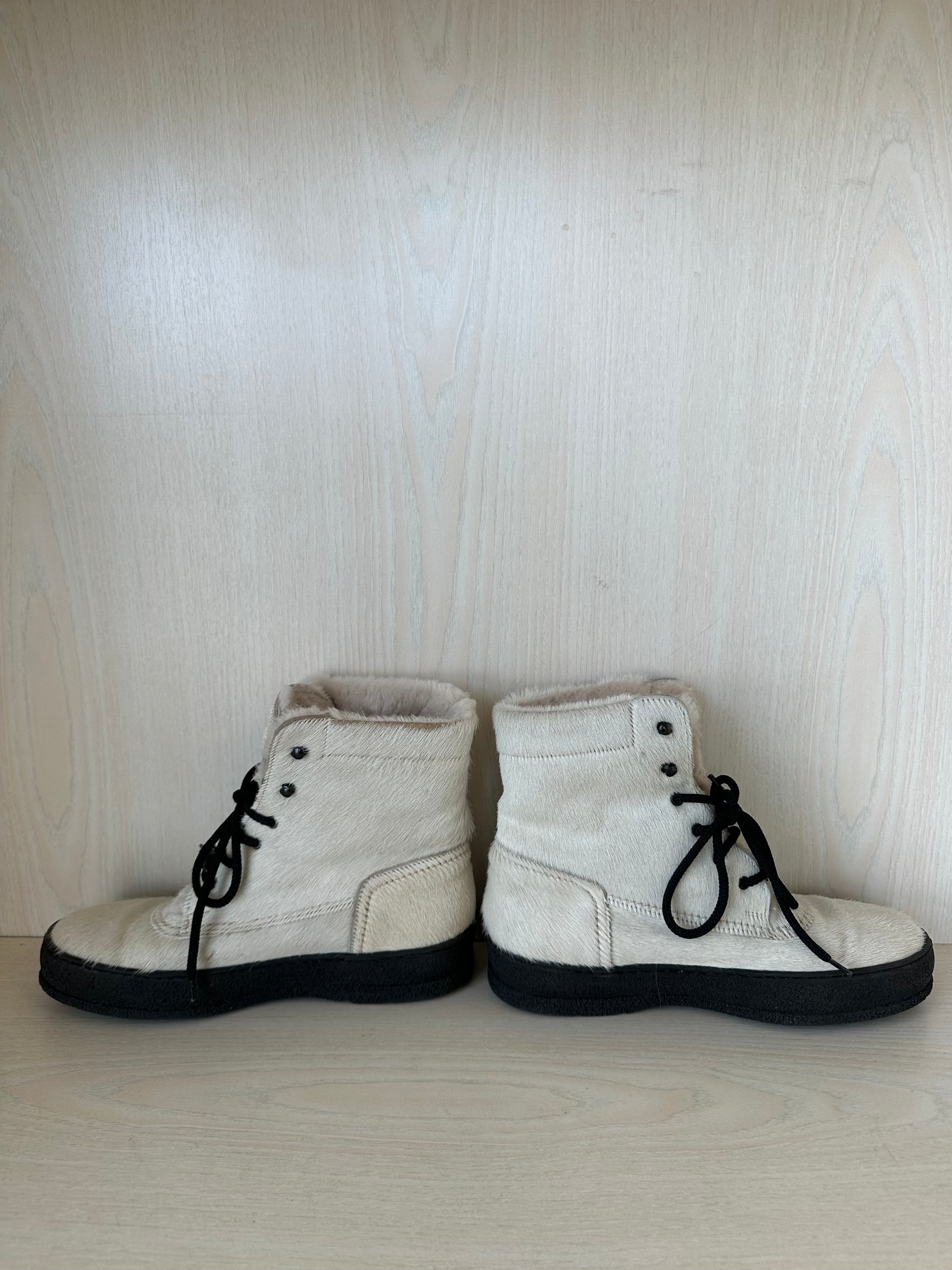 Ammann Cow Print Schnürstiefel EU 39 Creme/Schwarz Leder Ziegenhaar Sehr Gut