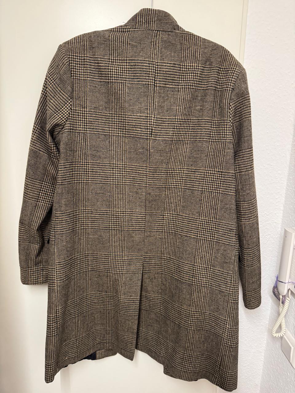 Koton Long Plaid Coat, Size L, Beige Checked, Like New