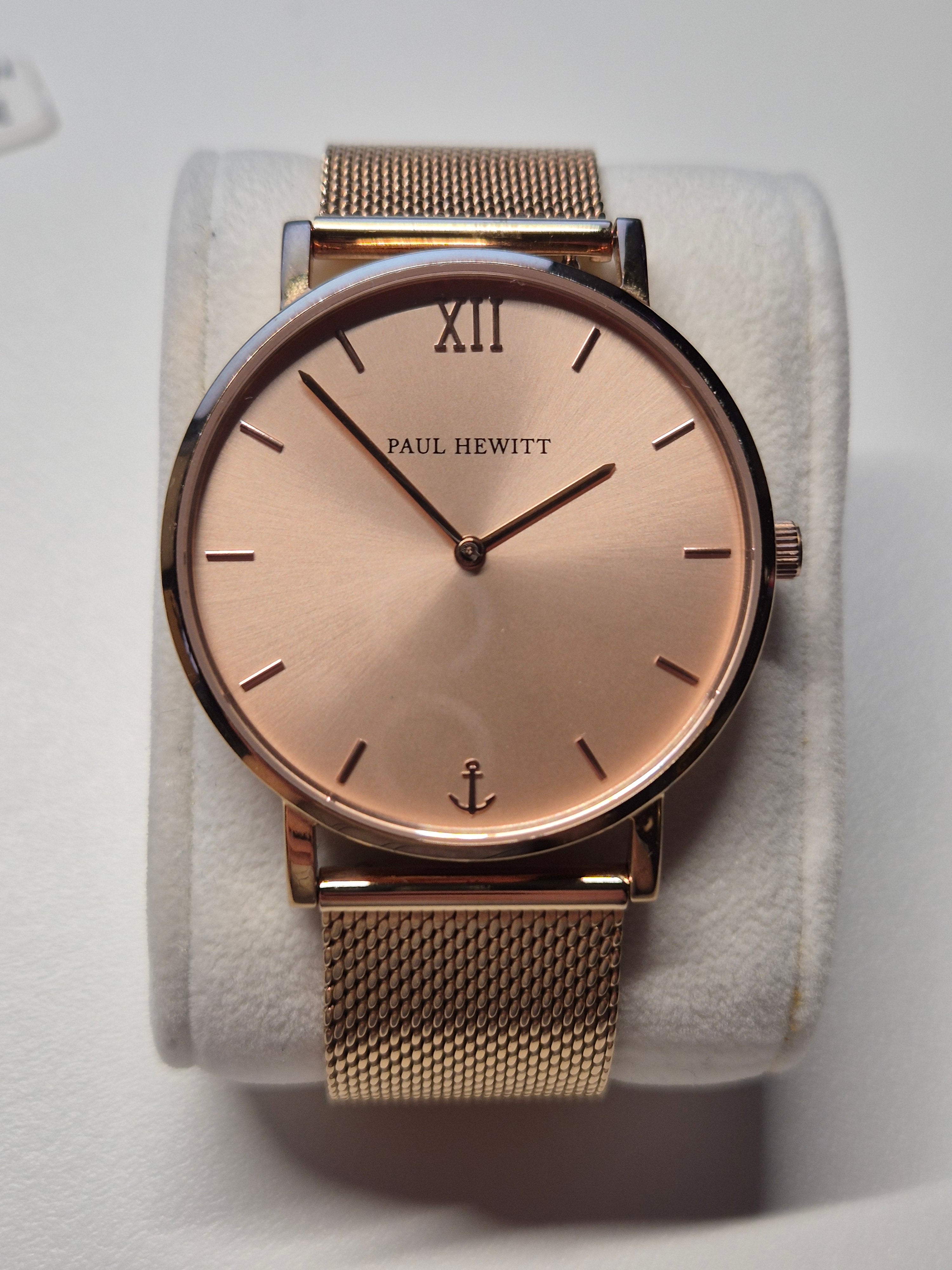 Paul Hewitt Sailor Line 39mm Rose Gold Watch + Anchor Bracelet, Like New