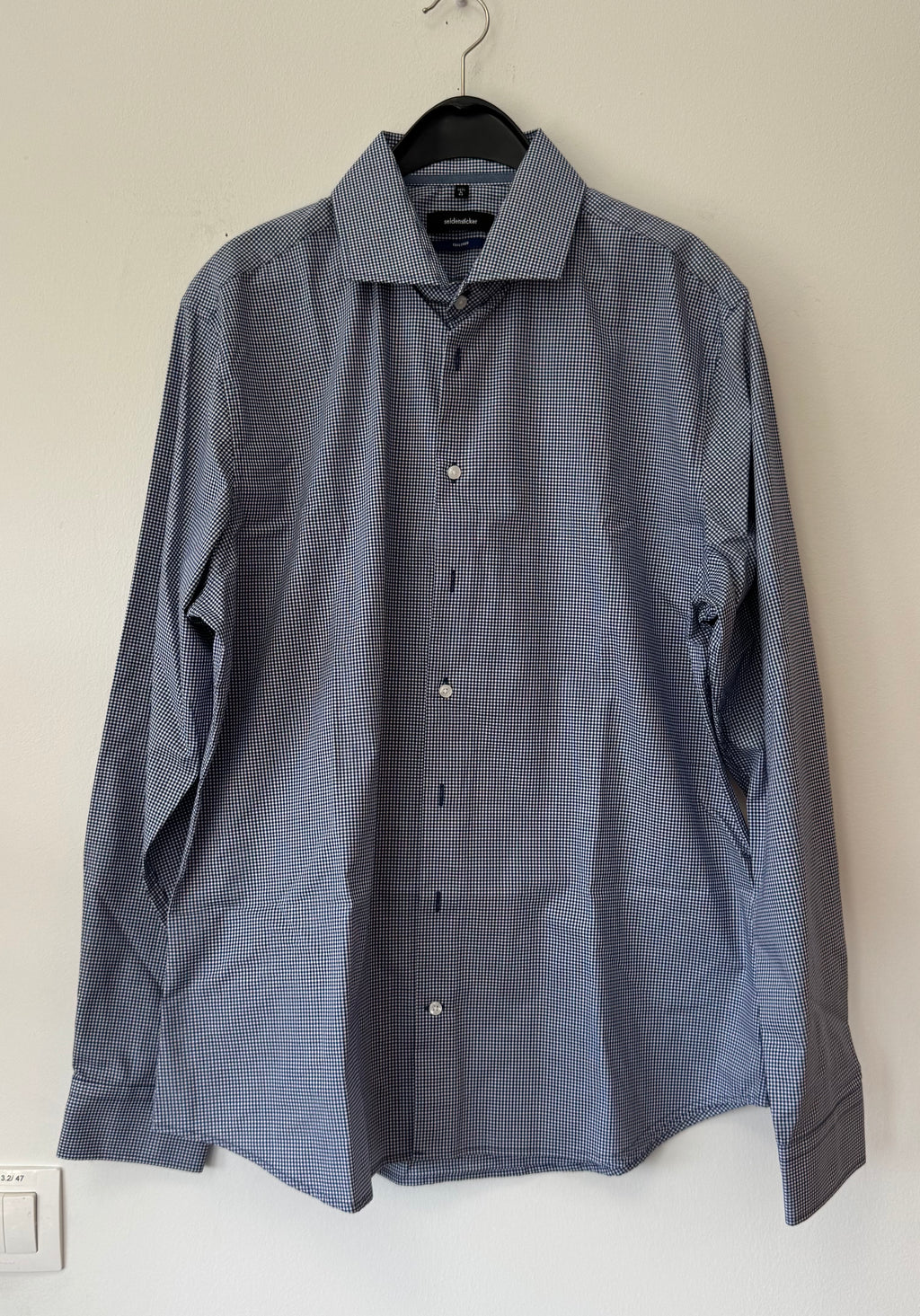 Seidensticker Tailored Shirt – Blue-White Check, Size 42, Very Good Condition