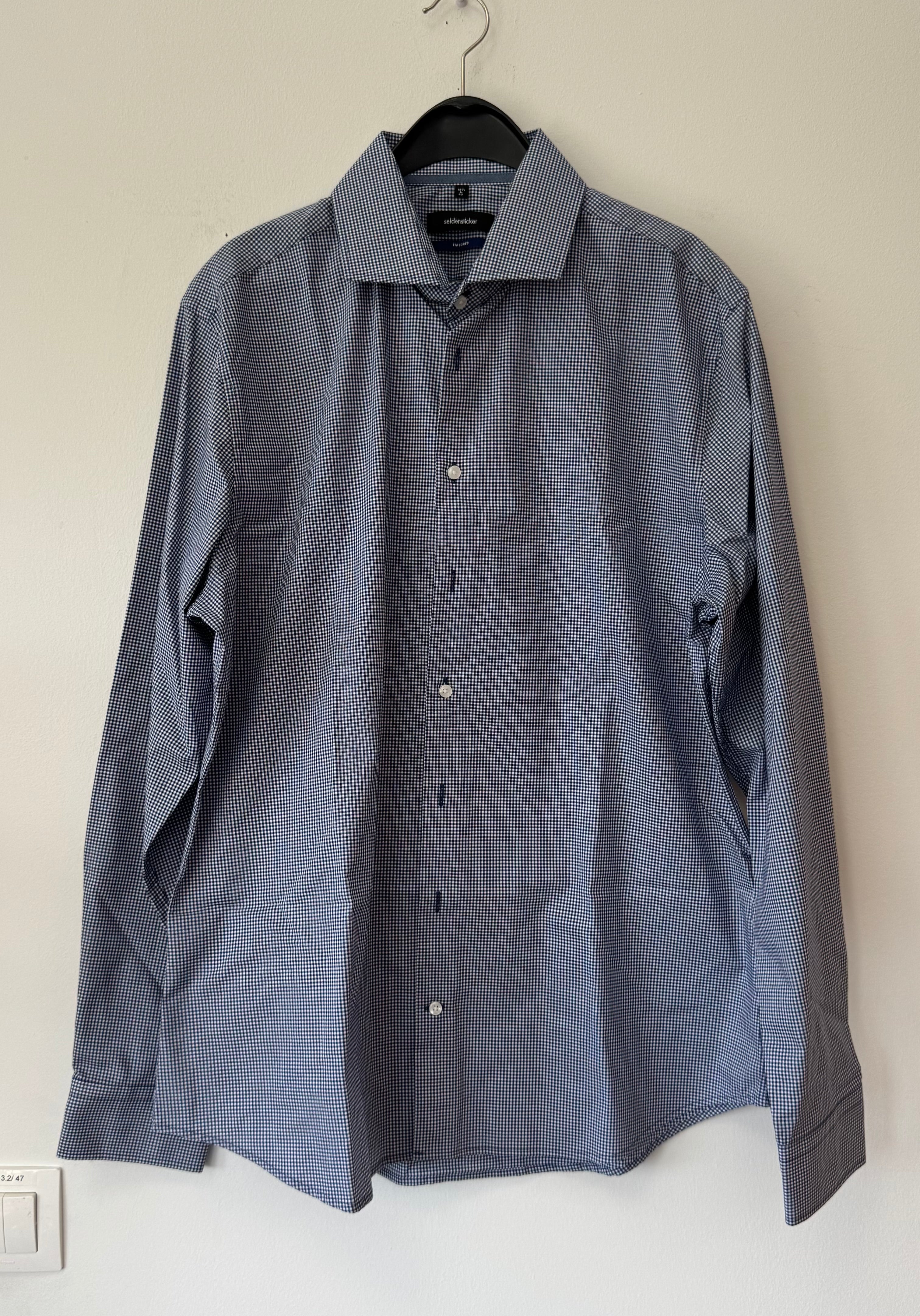 Seidensticker Tailored Shirt – Blue-White Check, Size 42, Very Good Condition