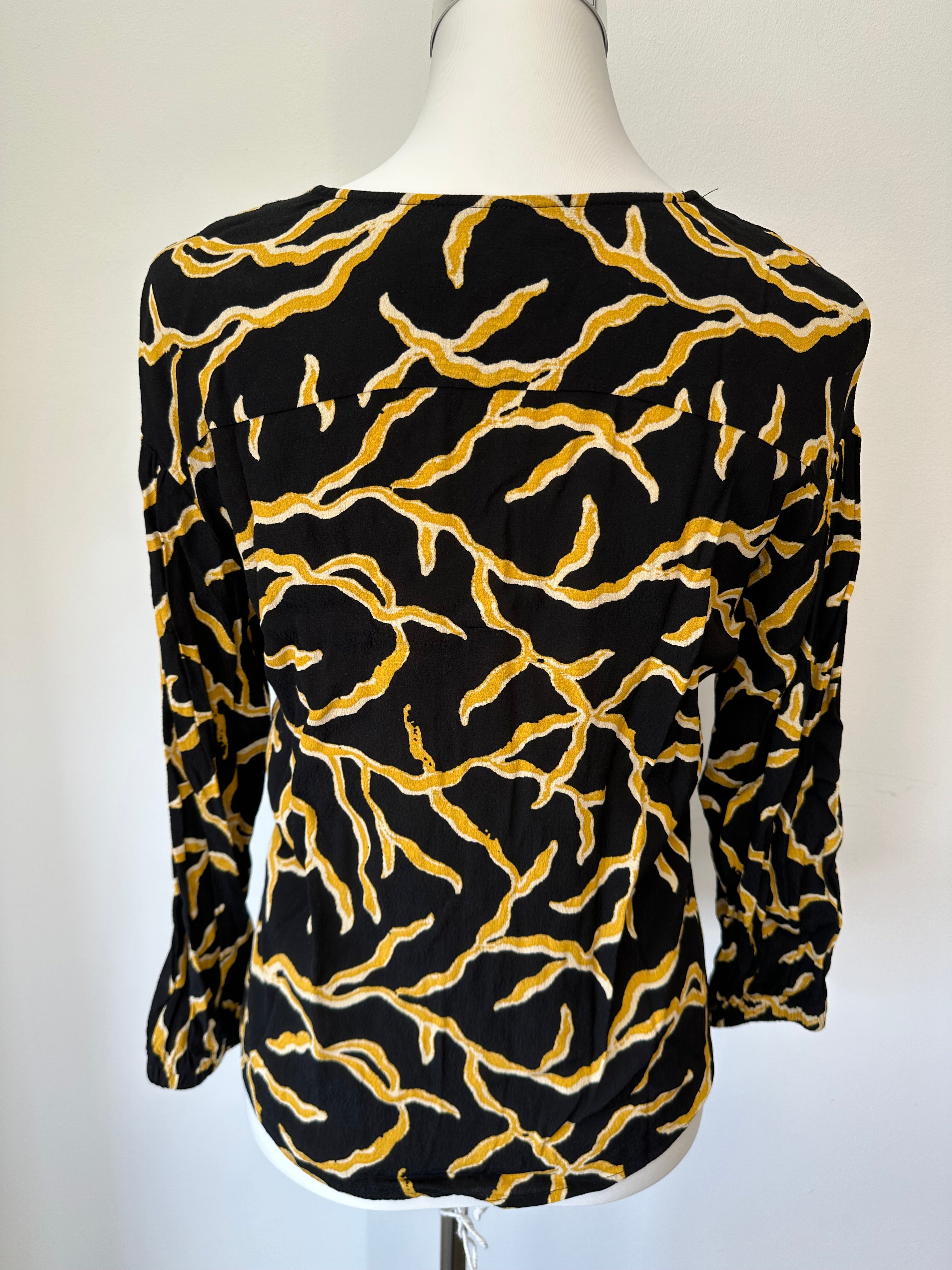ba&sh Clea Bluse – Schwarz mit Gelbem Muster, Gr. 0 (XS), Sehr guter Zustand