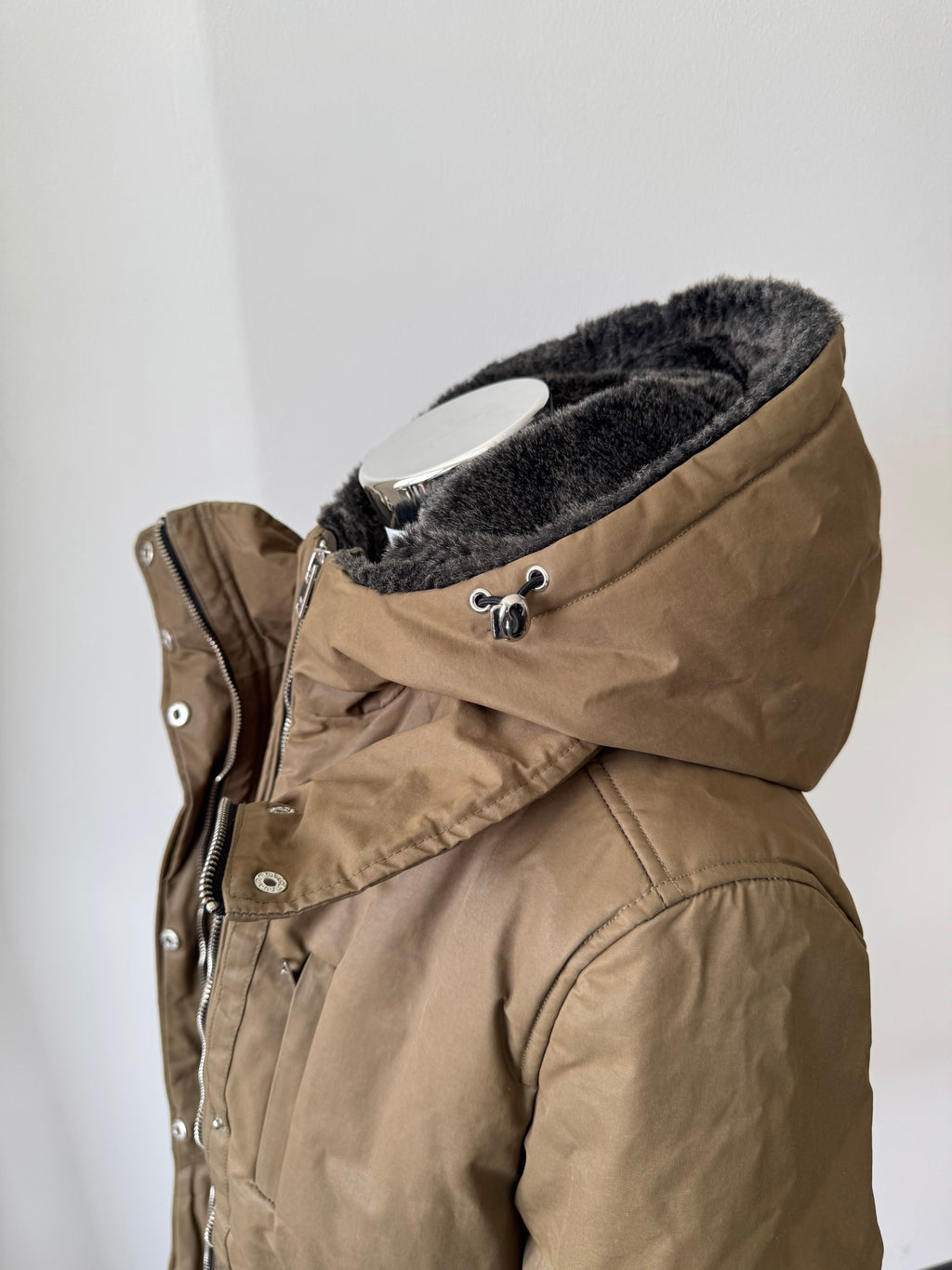 Mango Casual Parka Women’s M Khaki-Brown Faux Fur Hood Normal Use
