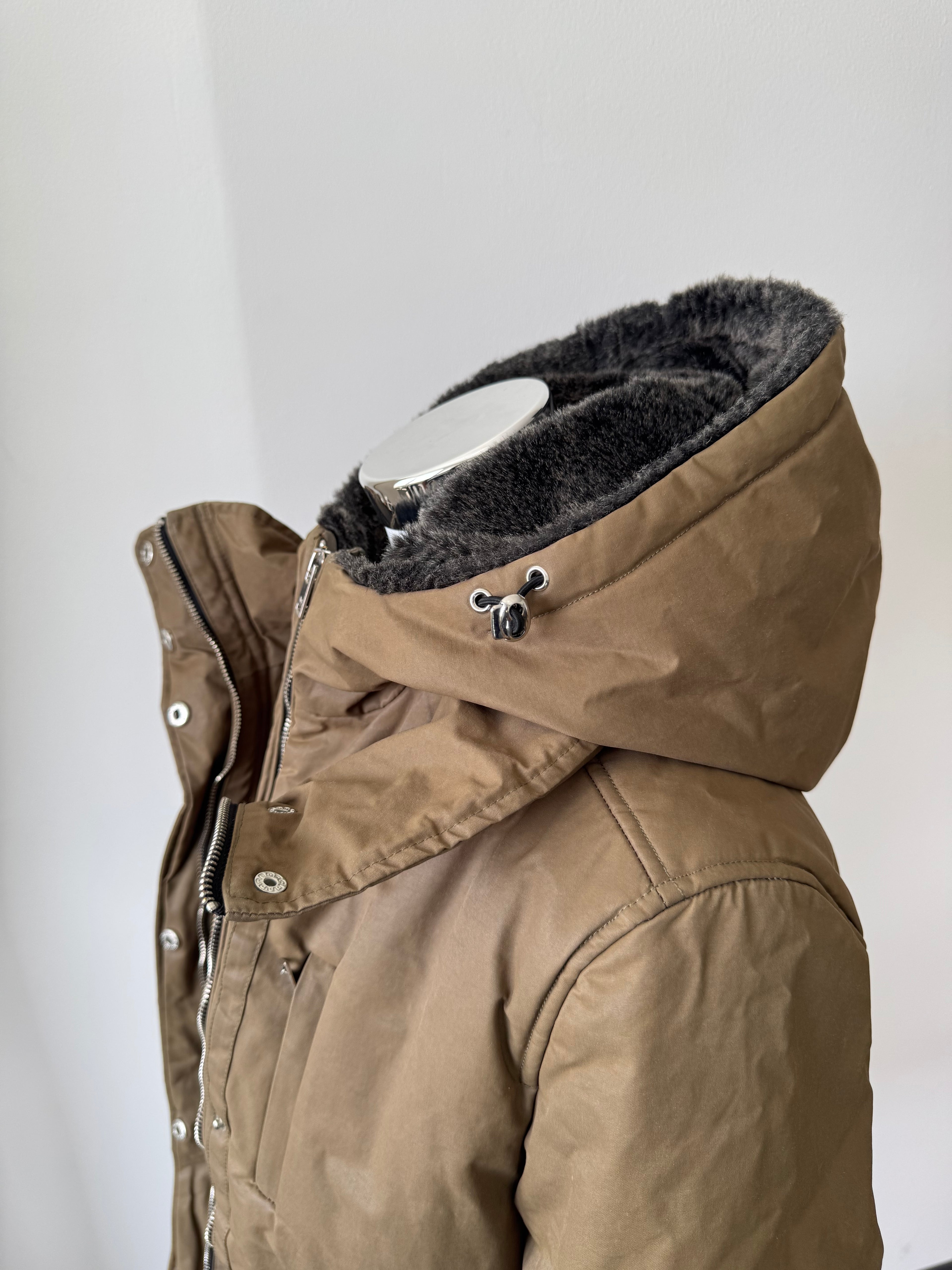 Mango Casual Parka Women’s M Khaki-Brown Faux Fur Hood Normal Use