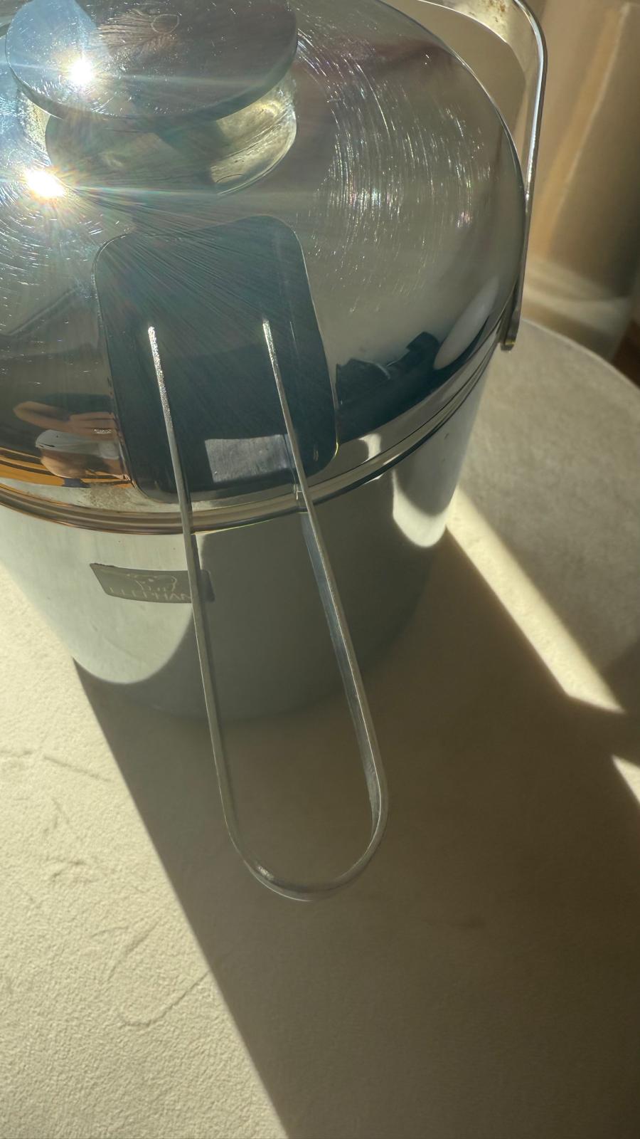 Vintage ELEPHANT Stainless Ice Bucket 1.5L w/ Tongs Silver Good Condition