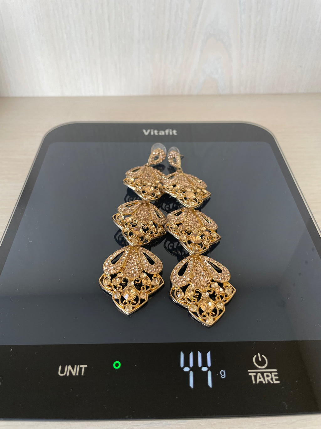 Long Filigree Earrings – Gold-Tone, 18K Plated, 7 cm Drop, Good Condition