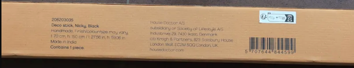 House Doctor Nicky Deko Stab Schwarz Metall 70x150cm Wie Neu