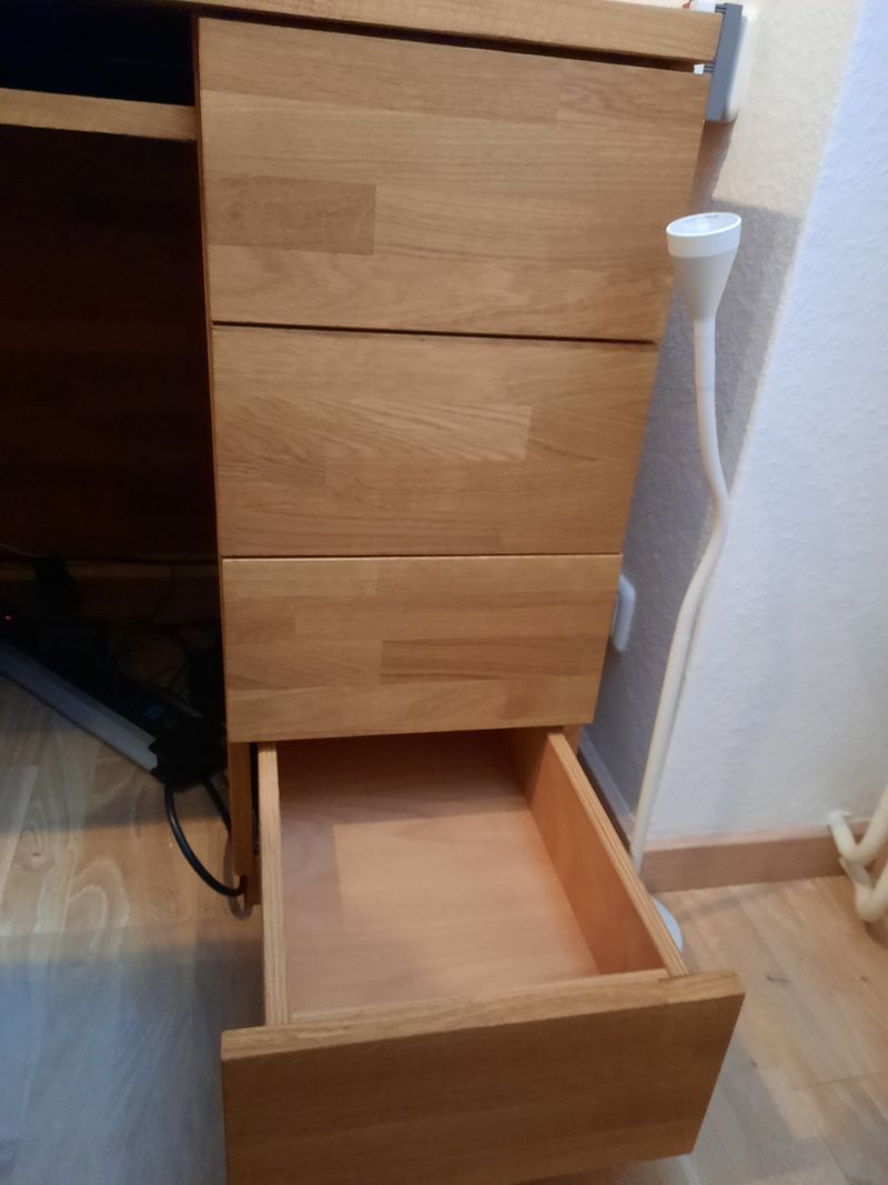 Großer Schreibtisch Eiche Massiv, 150×80 cm, 5 Schubladen, Matt, Sehr Gut