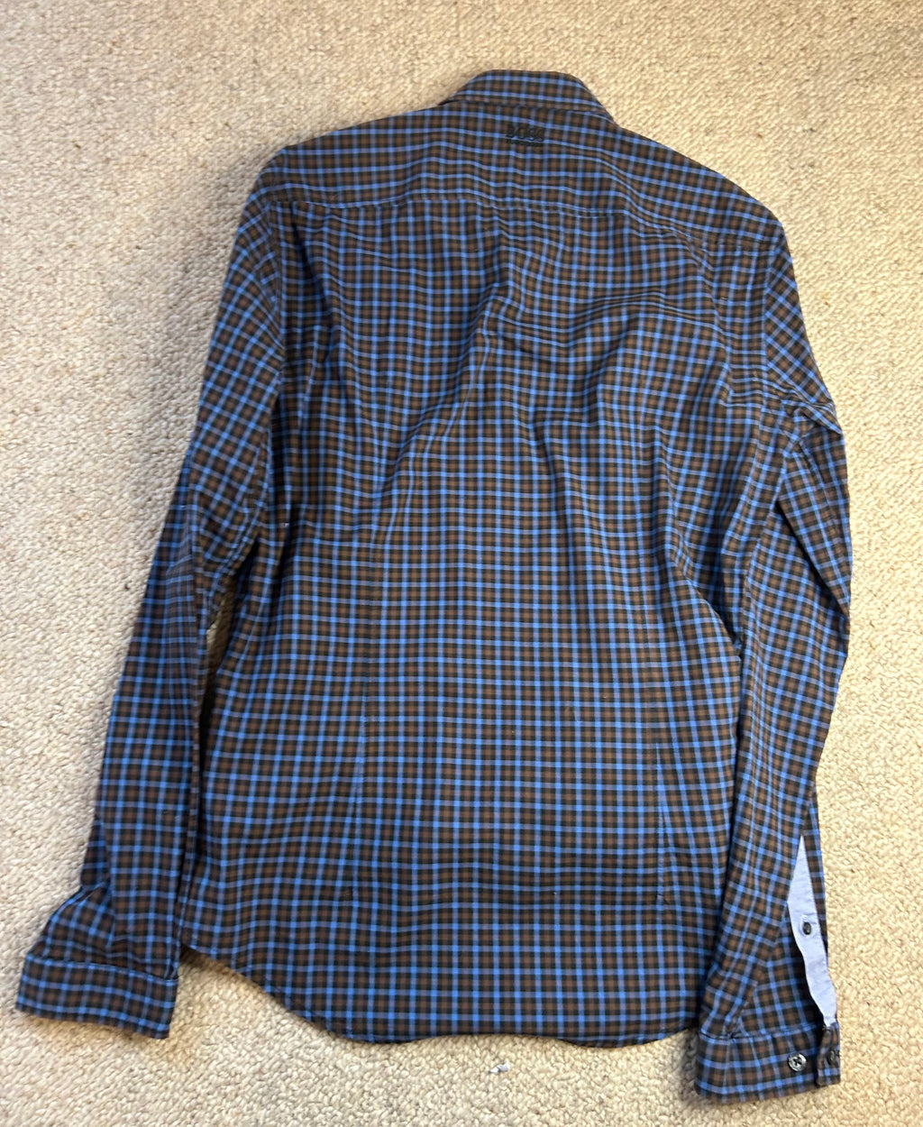 BOSS Green men's plaid shirt S brown/blue, very good condition